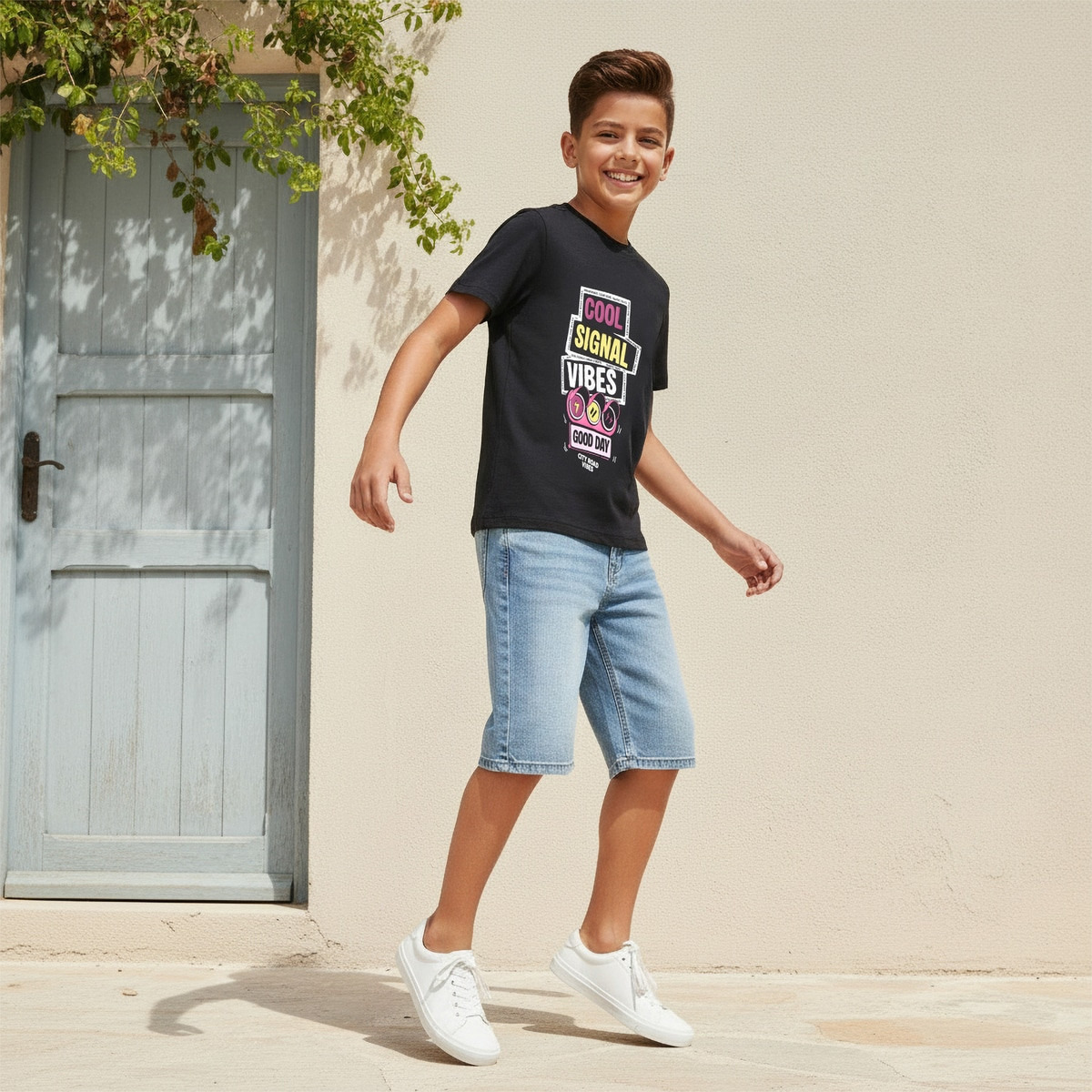 تيشيرت بياقة ضيقة وأكمام قصيرة وطبعات جرافيك من جونيورز-boys-clothing-tshirtsandpolos-image-5