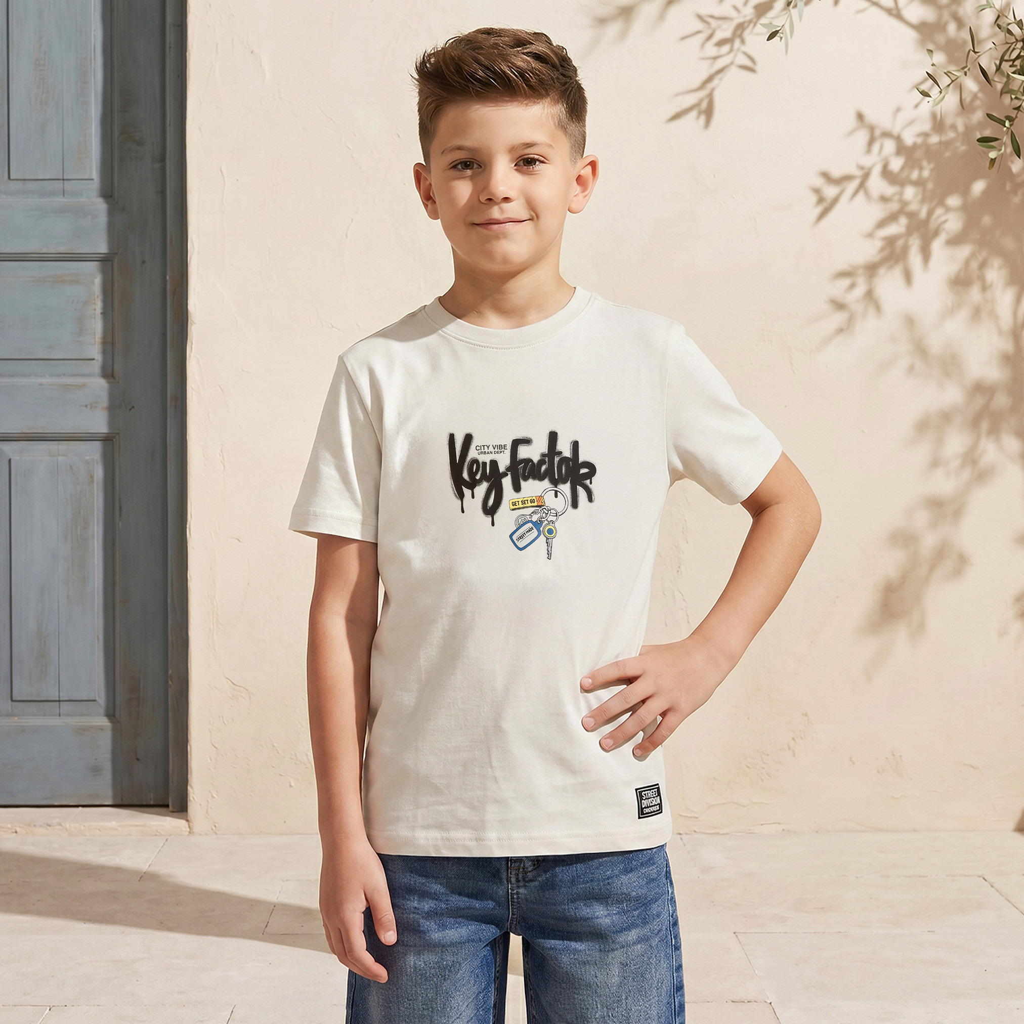 تيشيرت بطبعات جرافيتي وأكمام قصيرة وياقة ضيقة من جونيورز-boys-clothing-tshirtsandpolos-image-1