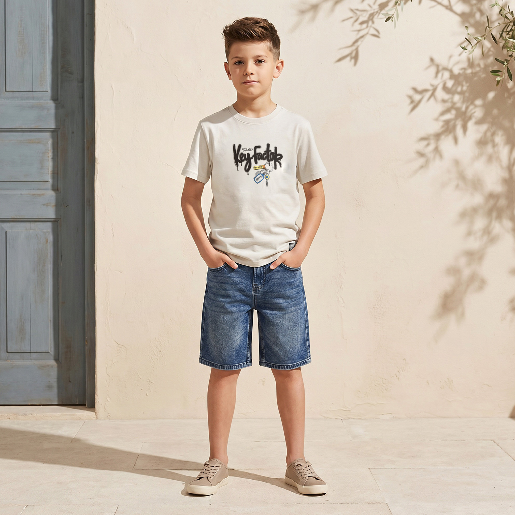 تيشيرت بطبعات جرافيتي وأكمام قصيرة وياقة ضيقة من جونيورز-boys-clothing-tshirtsandpolos-image-2