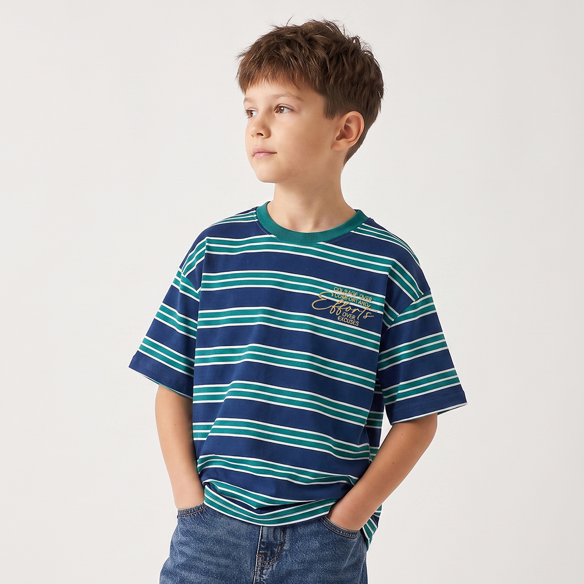 Juniors Crew Neck Short Sleeves T-shirt with Stripes-boys-clothing-tshirtsandpolos-image-1