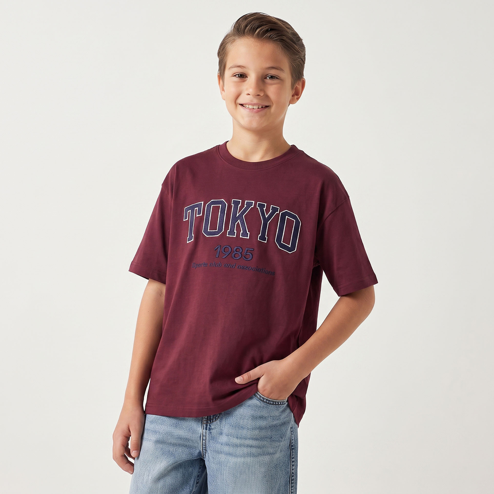 Juniors Crew Neck Short Sleeves T-shirt with Embroidery-boys-clothing-tshirtsandpolos-image-1