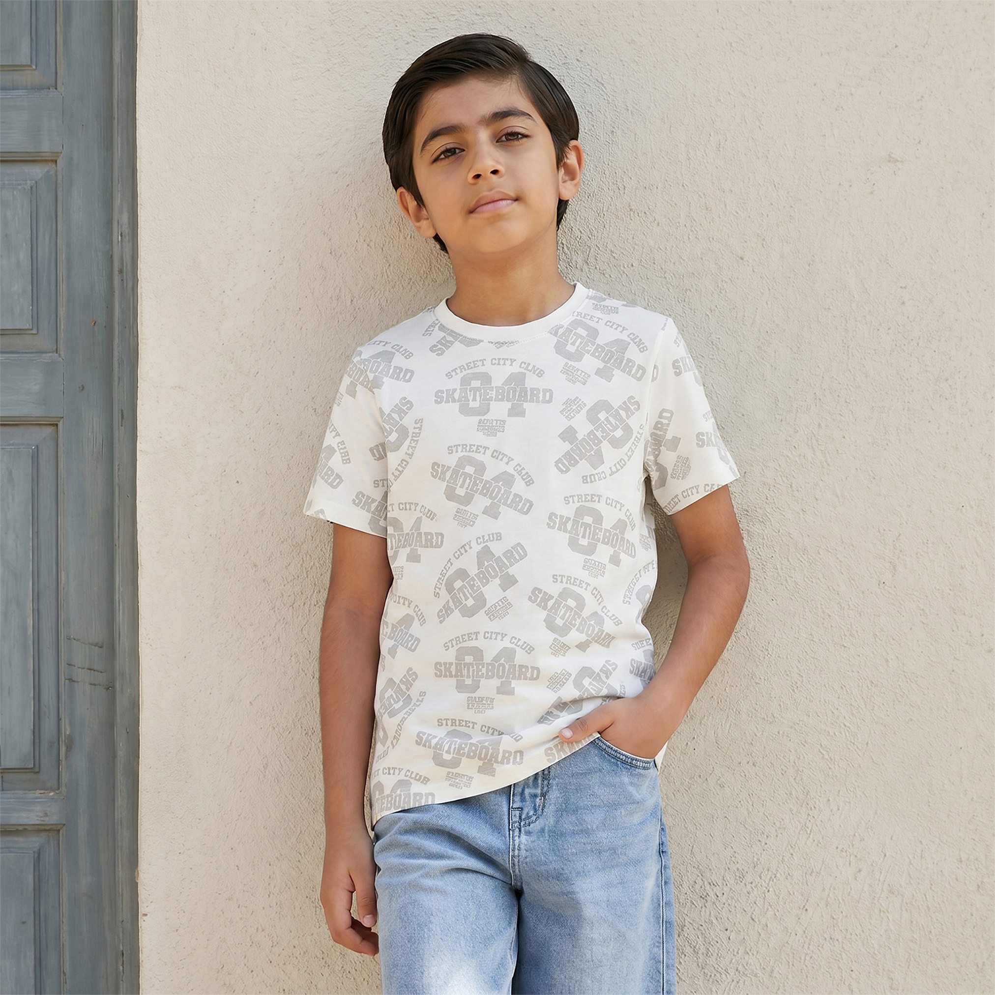 تيشيرت بياقة ضيقة وأكمام قصيرة وطبعات من جونيورز-boys-clothing-tshirtsandpolos-image-1