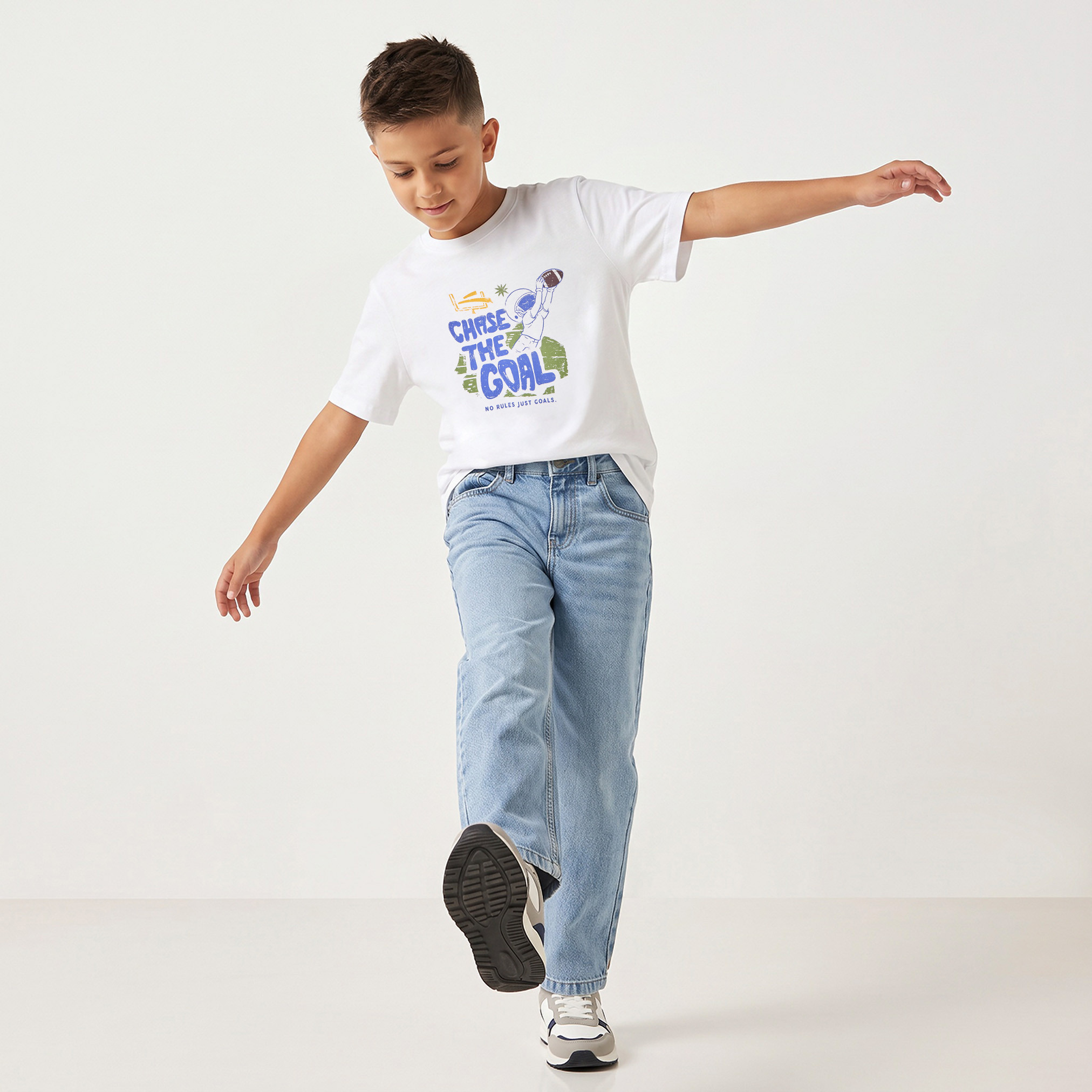 Juniors Crew Neck Short Sleeves T-shirt with Slogan Print-boys-clothing-tshirtsandpolos-image-3