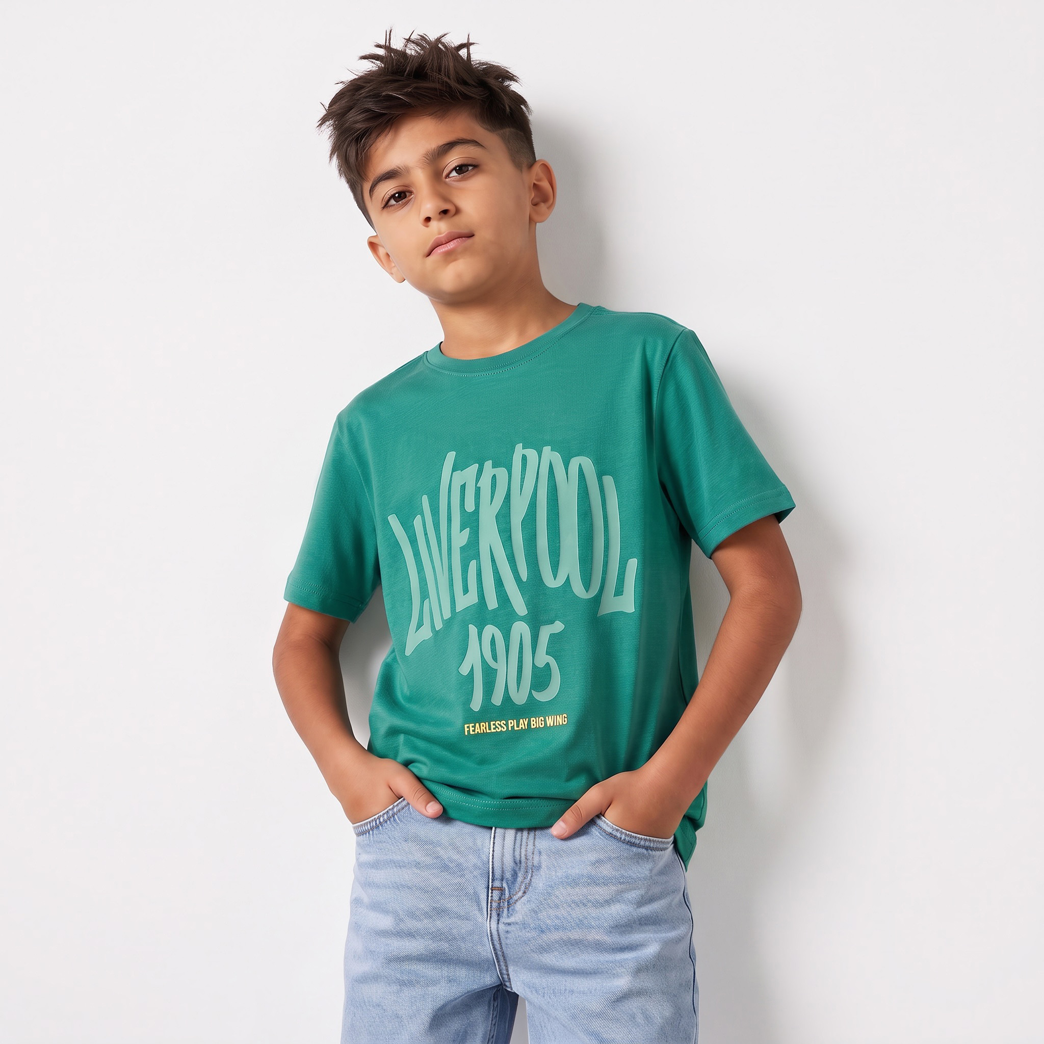 Juniors Crew Neck Short Sleeves T-shirt with Slogan Print-boys-clothing-tshirtsandpolos-image-1