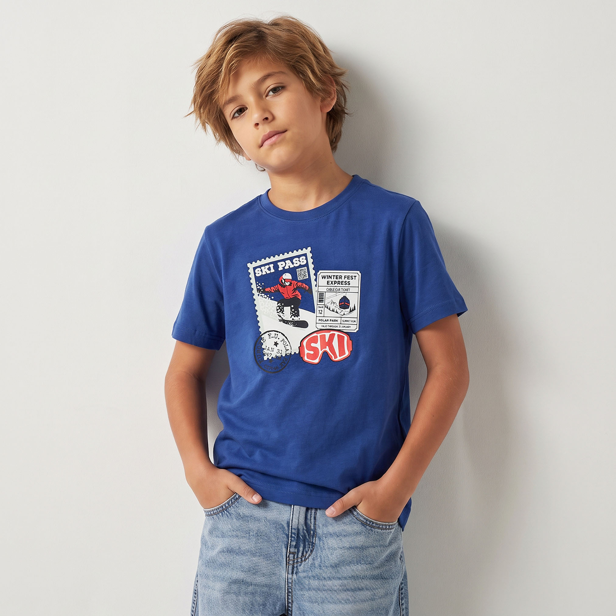 Juniors Crew Neck Short Sleeves T-shirt with Ski Print-boys-clothing-tshirtsandpolos-image-1