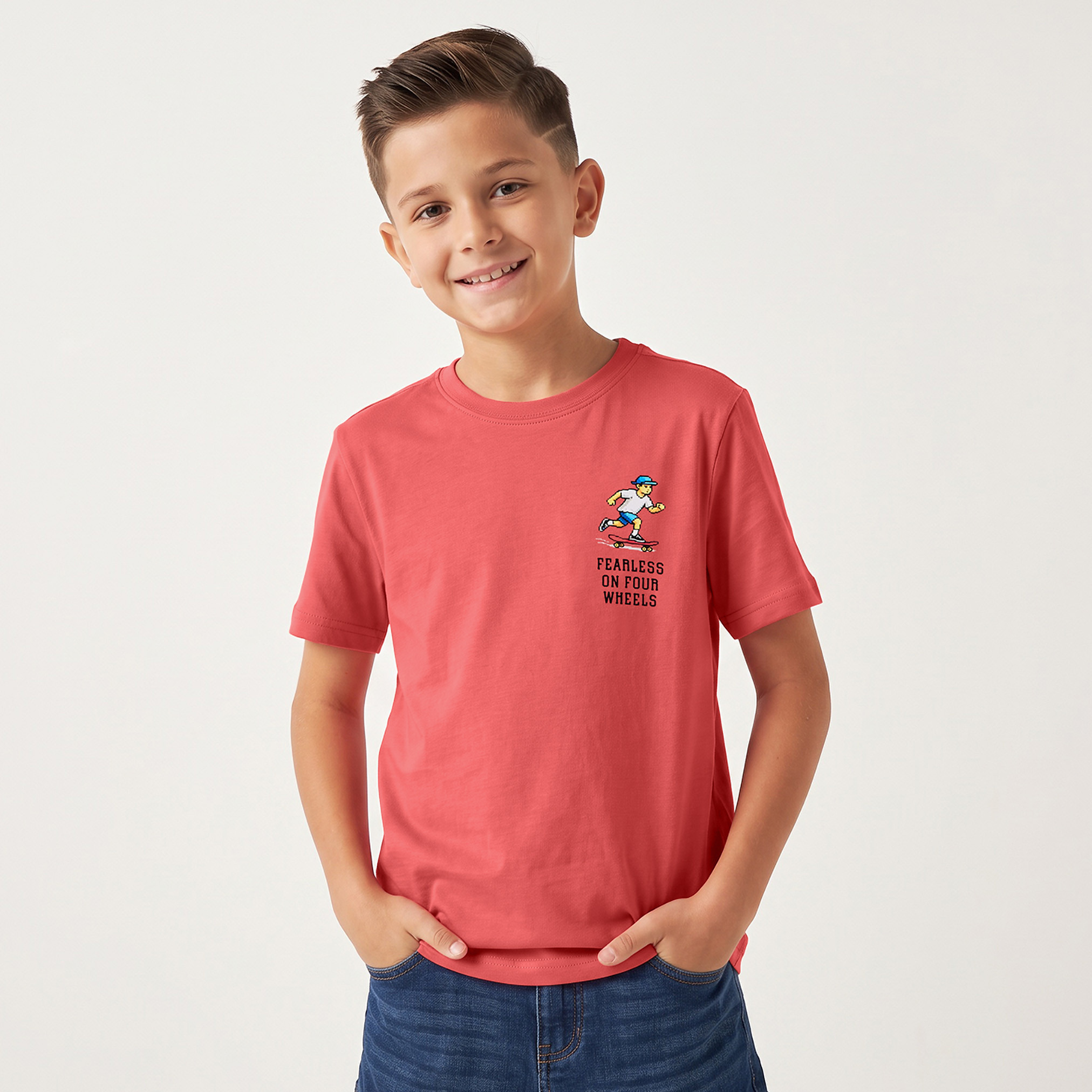 Juniors Crew Neck Short Sleeves T-shirt with Skater Print-boys-clothing-tshirtsandpolos-image-1