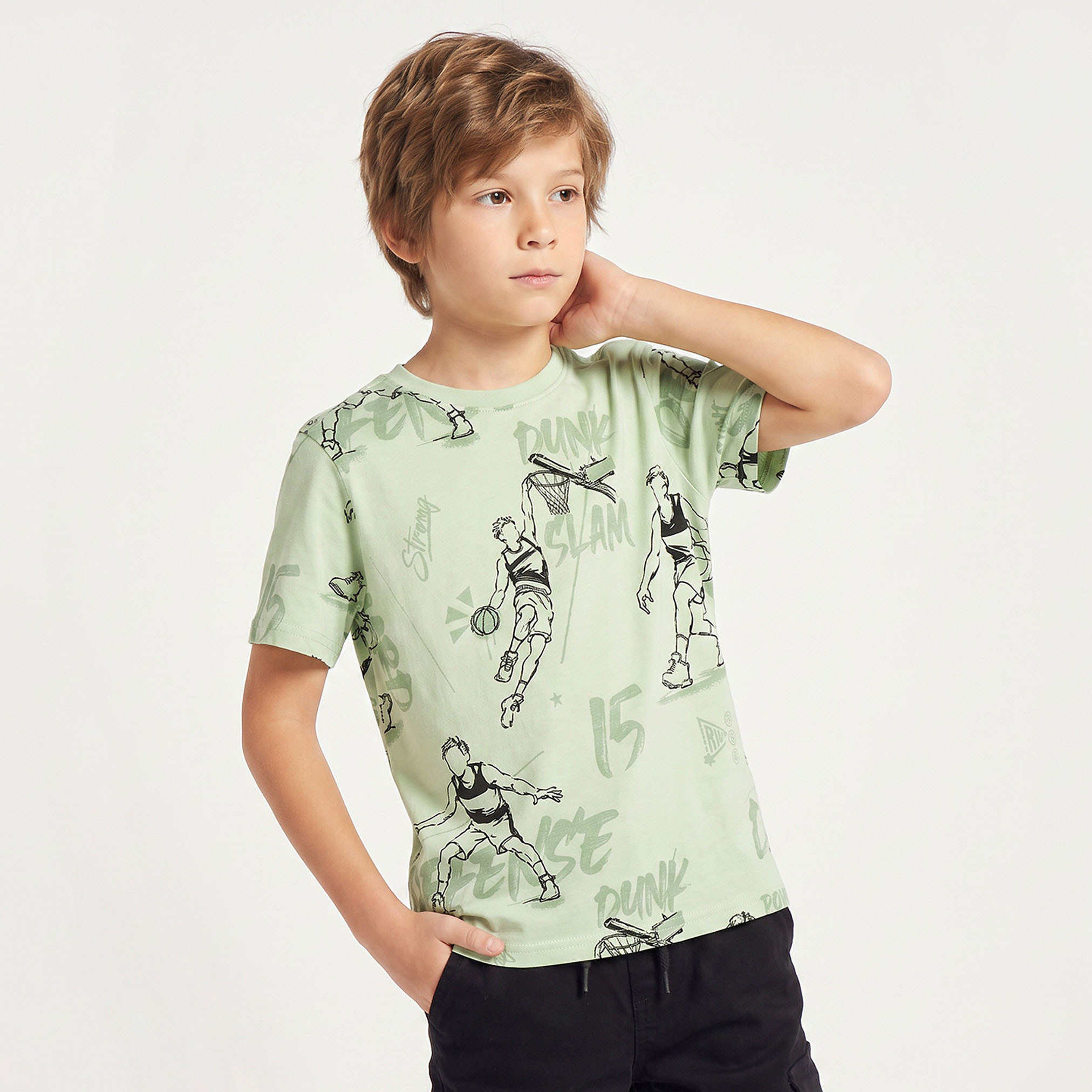 تيشيرت بياقة مستديرة وأكمام قصيرة بطبعة تزلج من جونيورز-boys-clothing-tshirtsandpolos-image-1