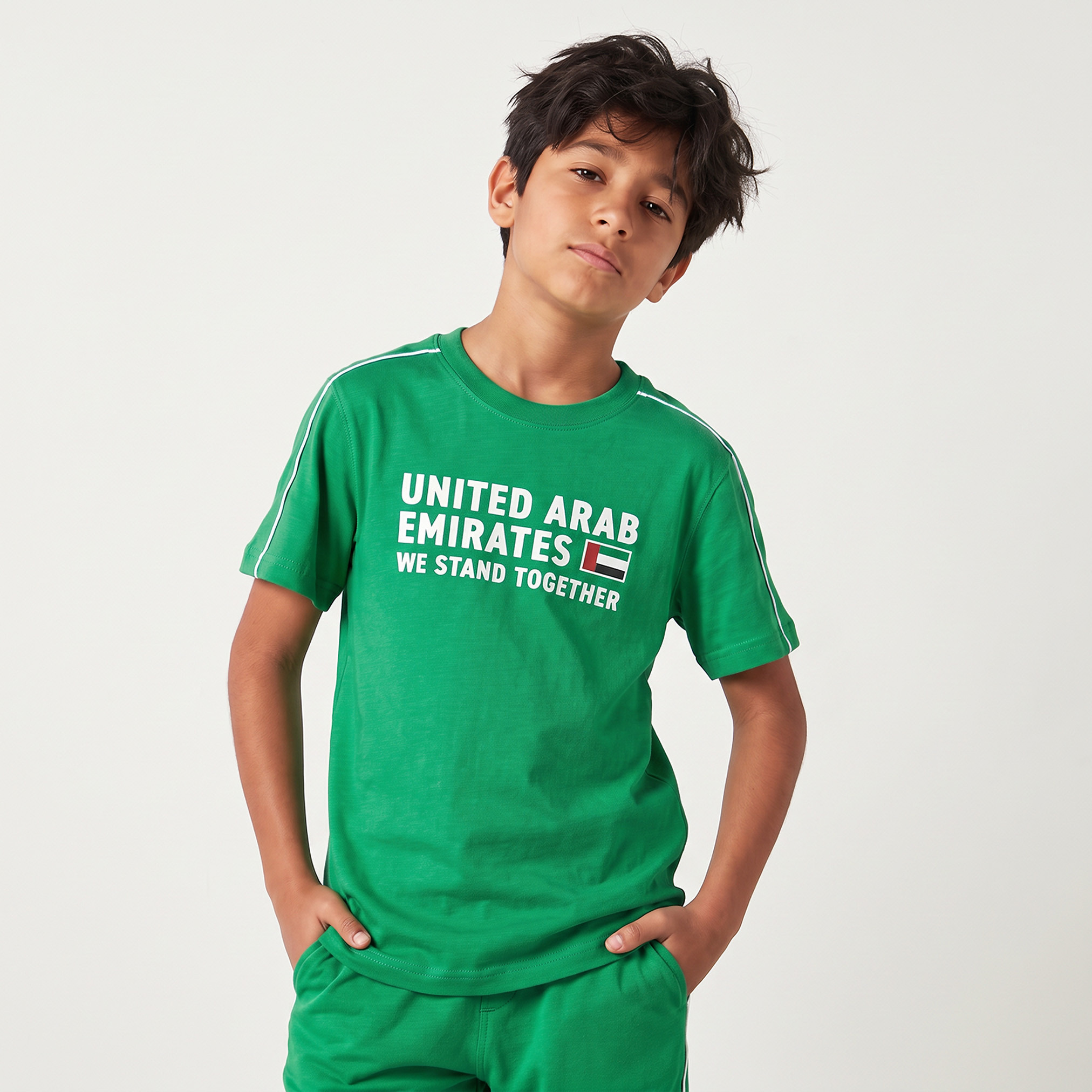 Juniors Crew Neck Short Sleeves T-shirt with UAE National Day Print-boys-clothing-tshirtsandpolos-image-1