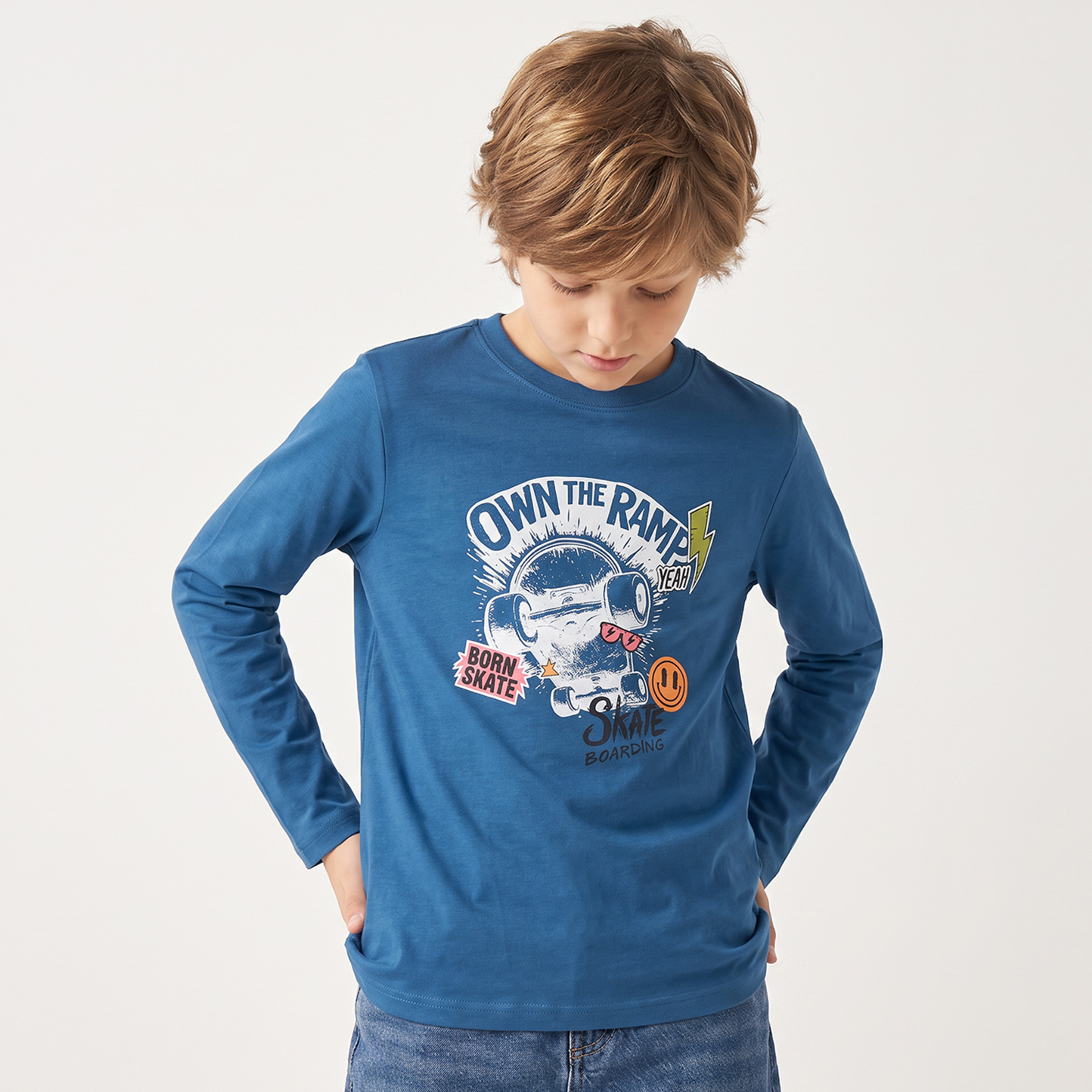 Juniors Crew Neck Long Sleeves T-shirt with Slogan Print-boys-clothing-tshirtsandpolos-image-1