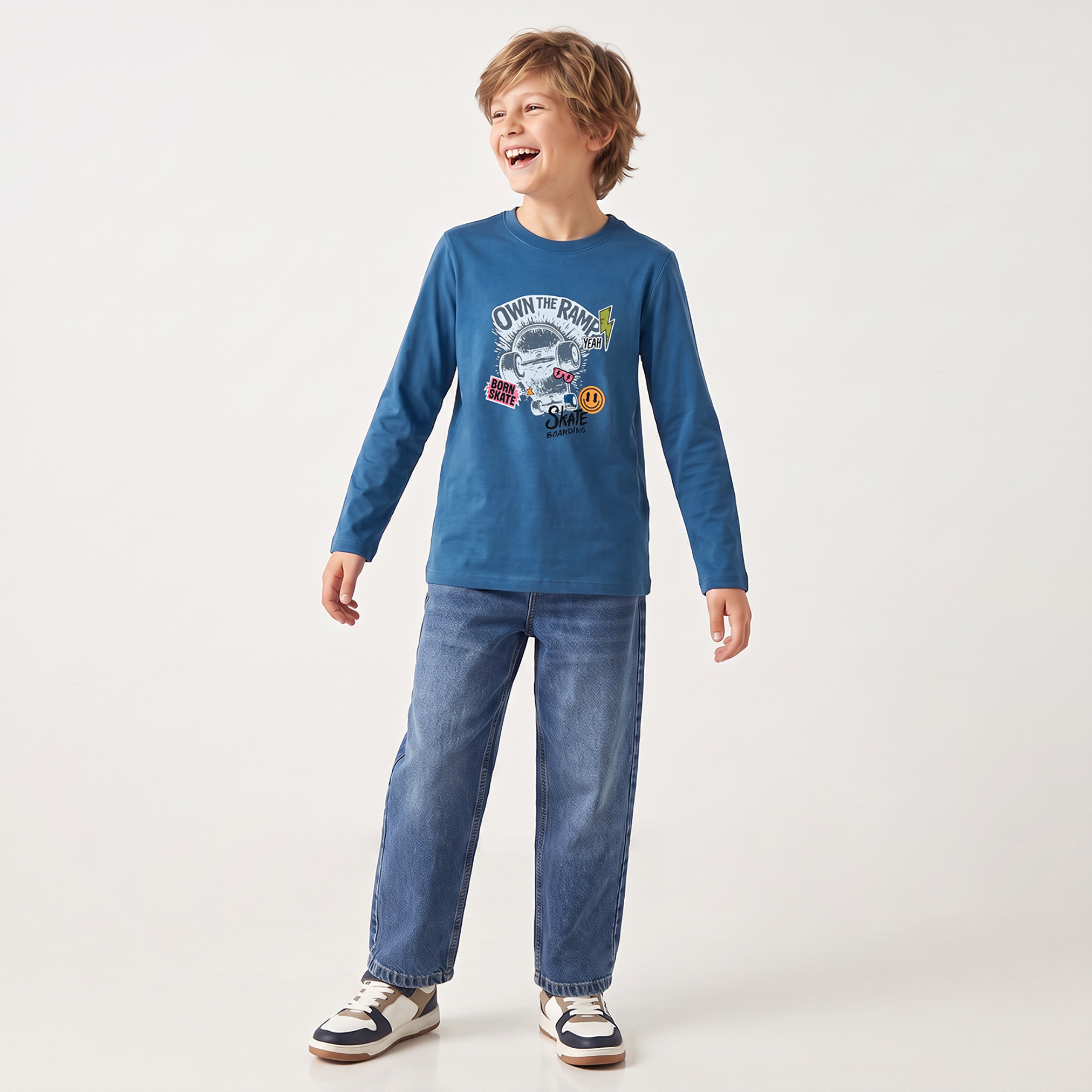 Juniors Crew Neck Long Sleeves T-shirt with Slogan Print-boys-clothing-tshirtsandpolos-image-3