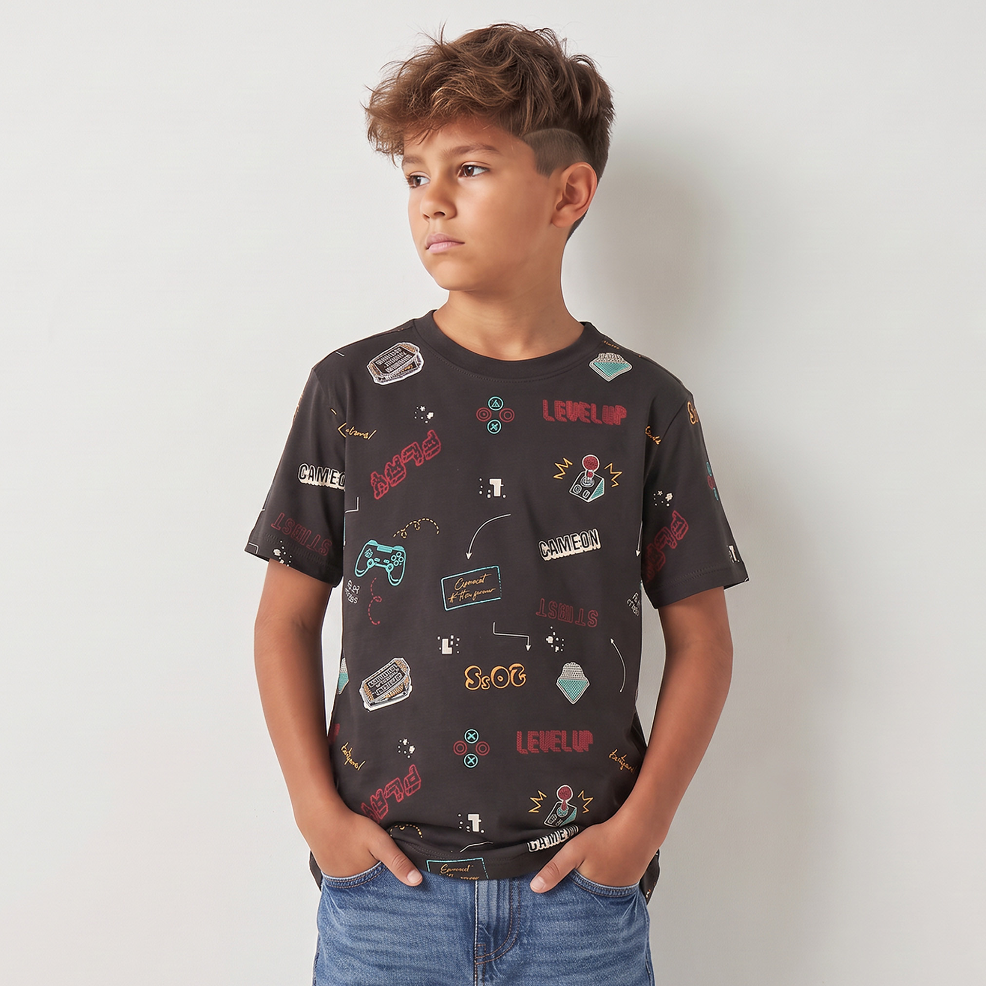 Juniors Crew Neck Short Sleeves T-shirt with Gamer Print-boys-clothing-tshirtsandpolos-image-1