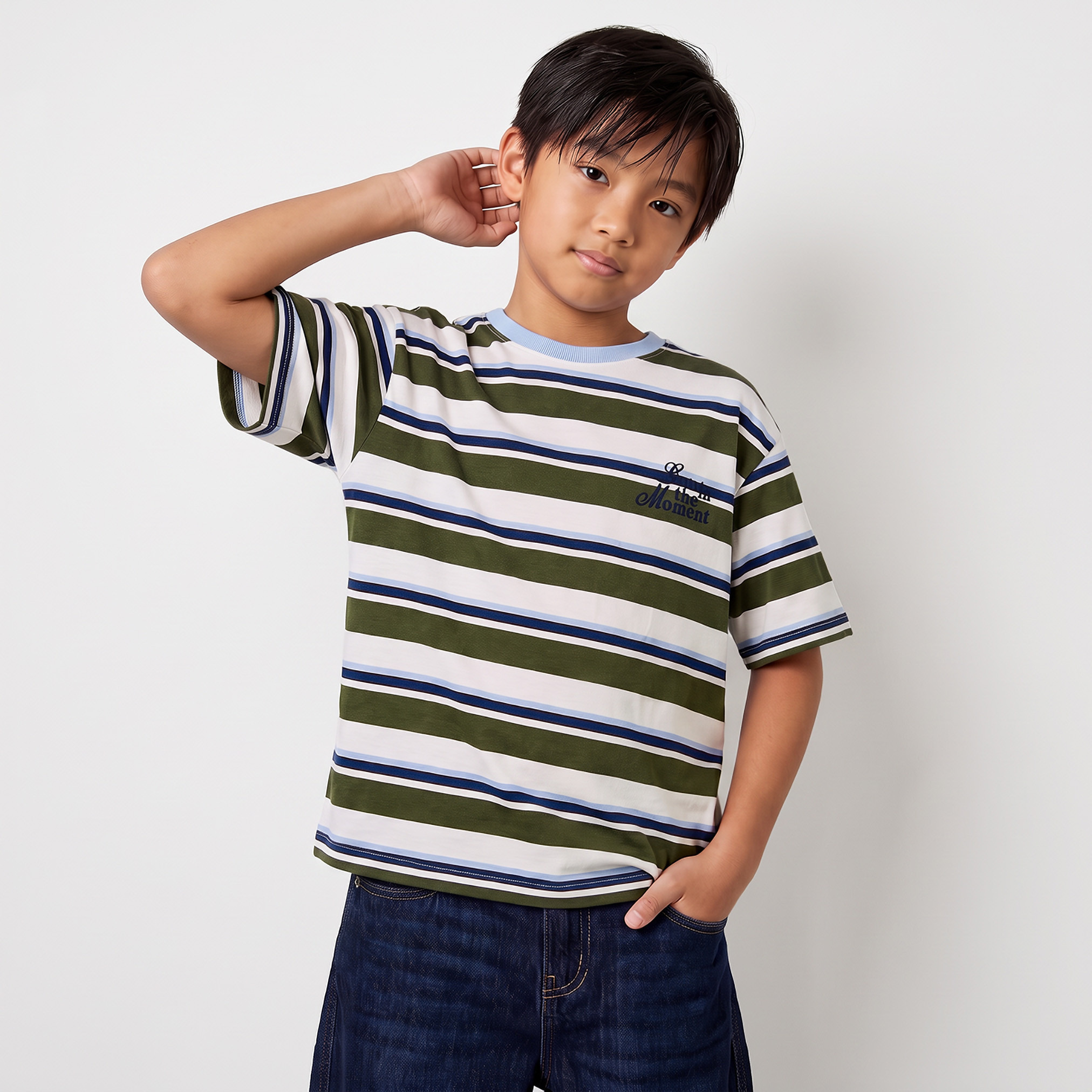 Juniors Crew Neck Short Sleeves T-shirt with Stripes-boys-clothing-tshirtsandpolos-image-1