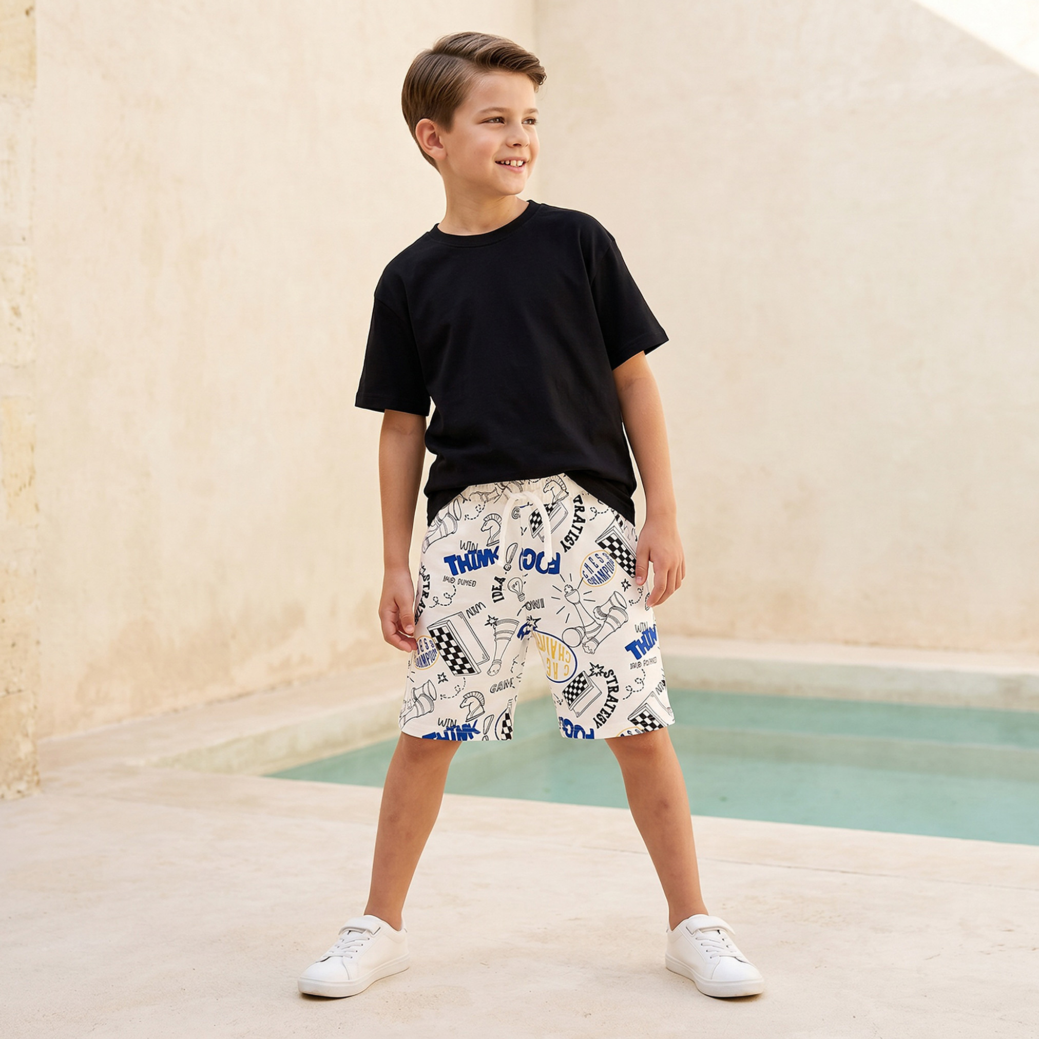 Juniors Knee Length Drawstring Waist Shorts with Chess Print-boys-clothing-bottoms-shorts-image-2