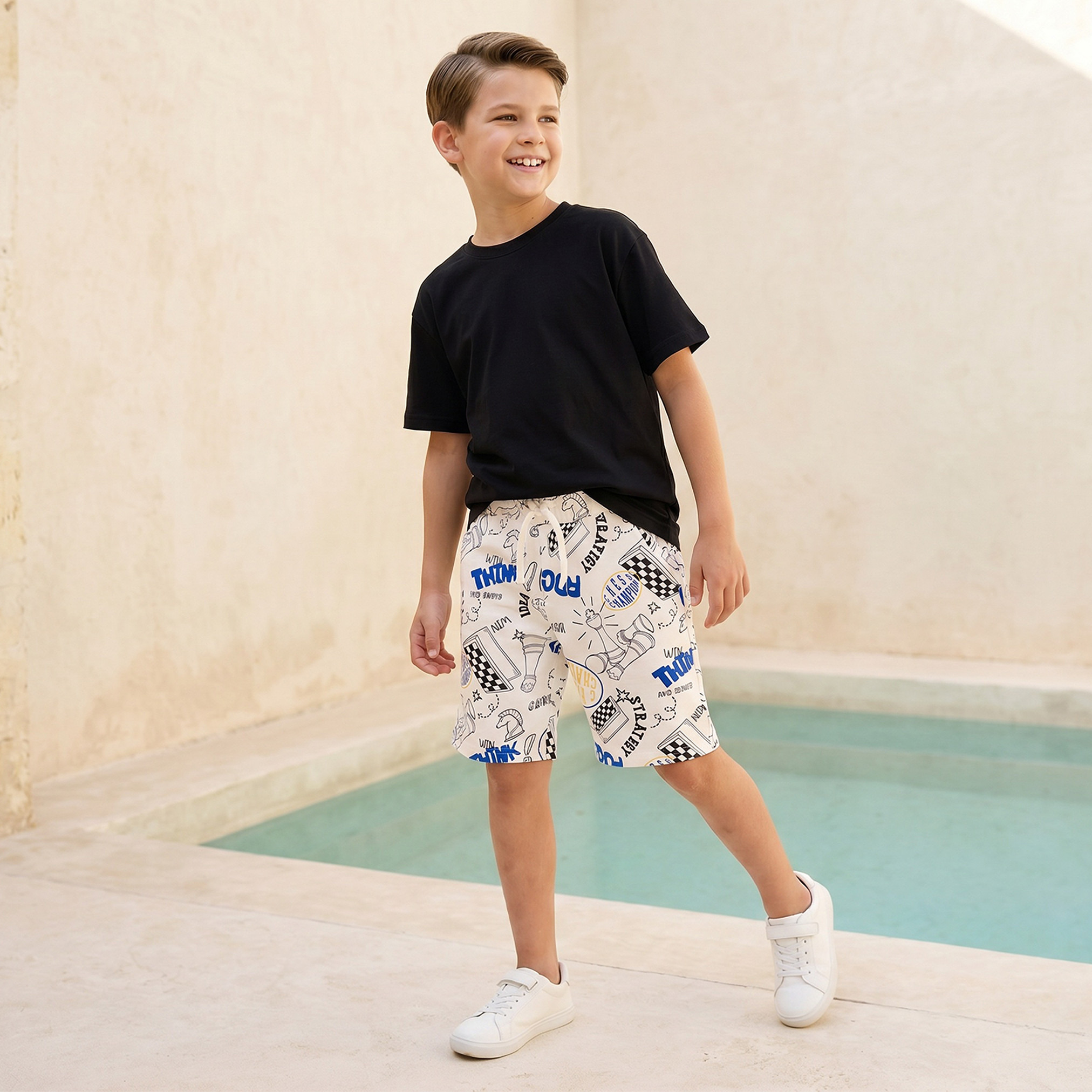 Juniors Knee Length Drawstring Waist Shorts with Chess Print-boys-clothing-bottoms-shorts-image-5