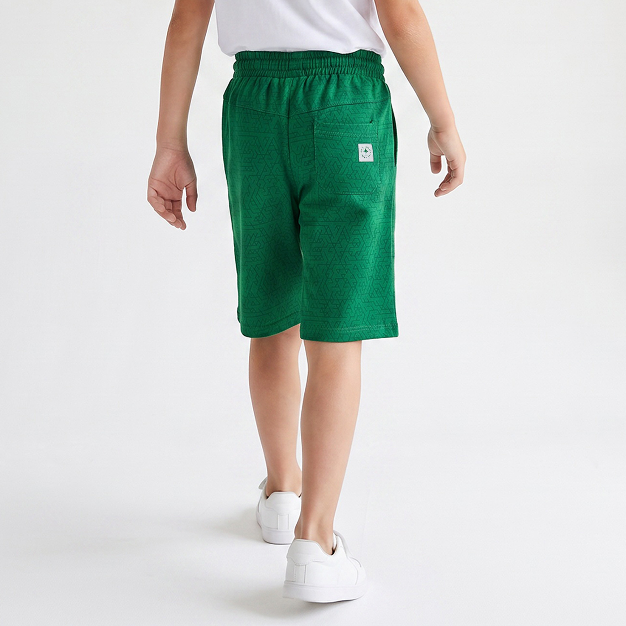 Juniors Knee Length Elasticated Drawstring Waist Shorts with KSA National Day Print-boys-clothing-bottoms-shorts-image-3
