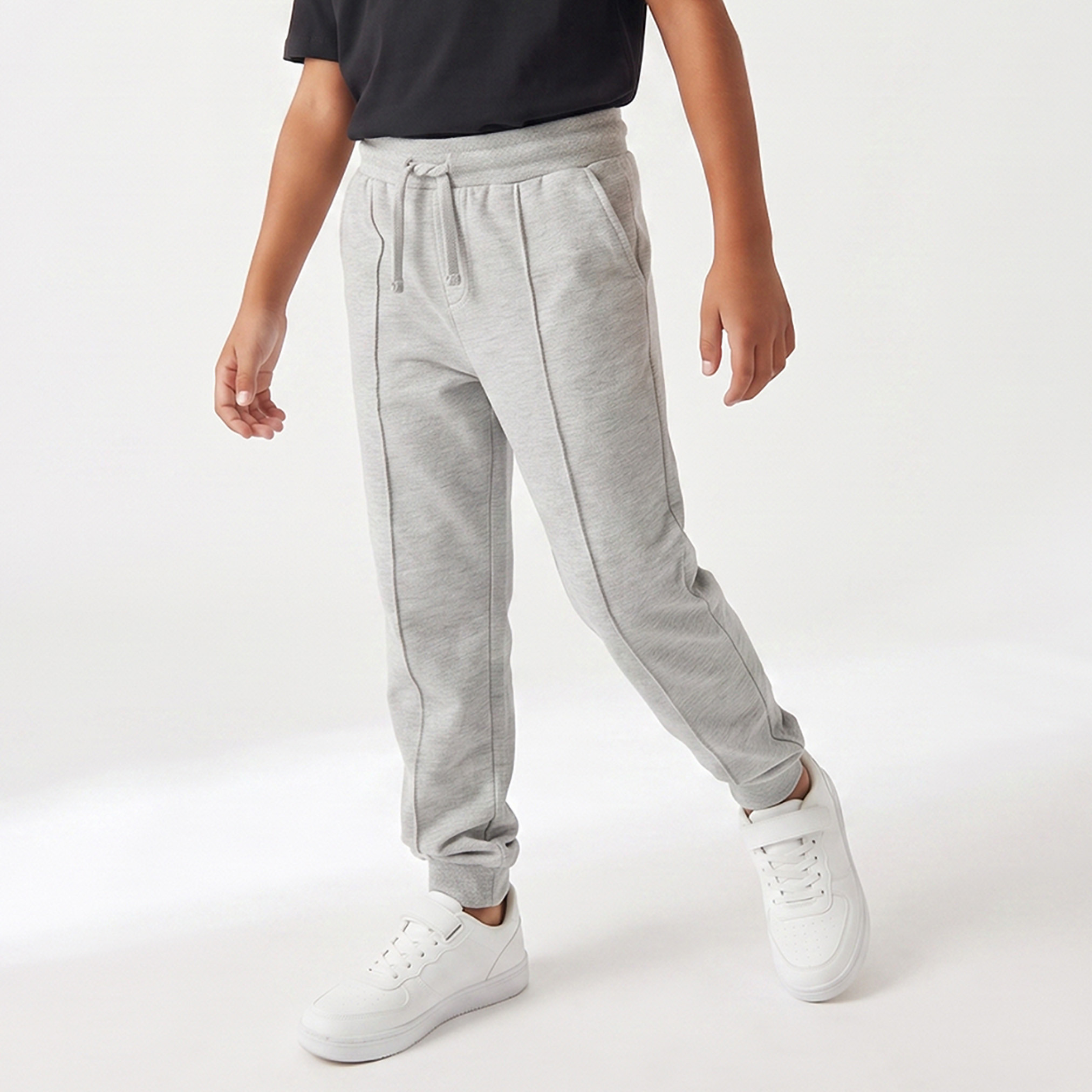Juniors Elasticated Drawstring Waist Joggers with Panelled Design-boys-clothing-bottoms-joggersandtrackpants-image-1