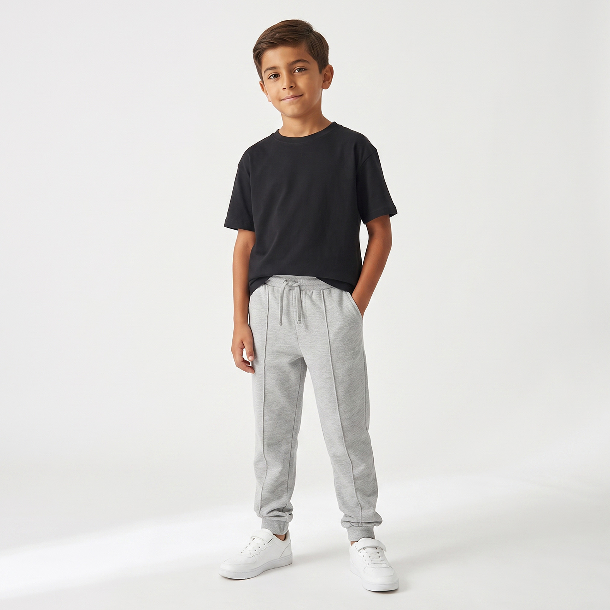 Juniors Elasticated Drawstring Waist Joggers with Panelled Design-boys-clothing-bottoms-joggersandtrackpants-image-2