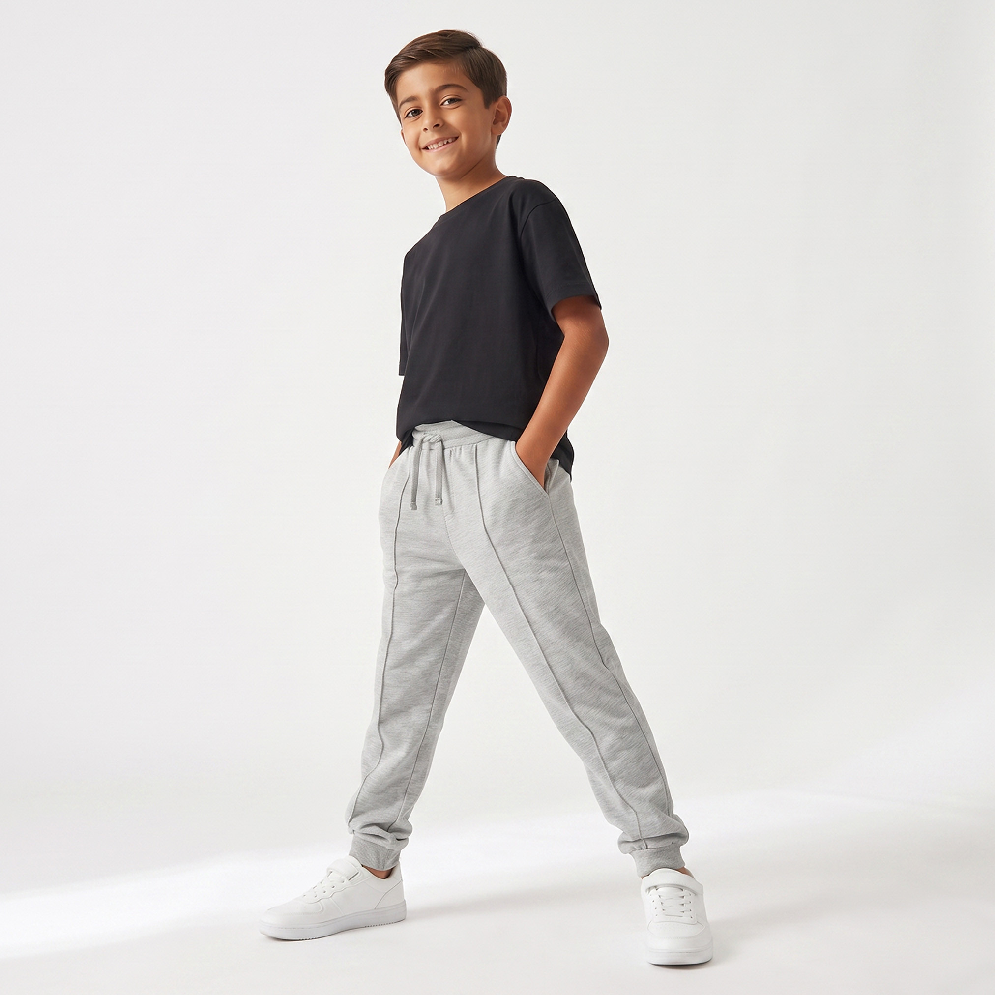 Juniors Elasticated Drawstring Waist Joggers with Panelled Design-boys-clothing-bottoms-joggersandtrackpants-image-5