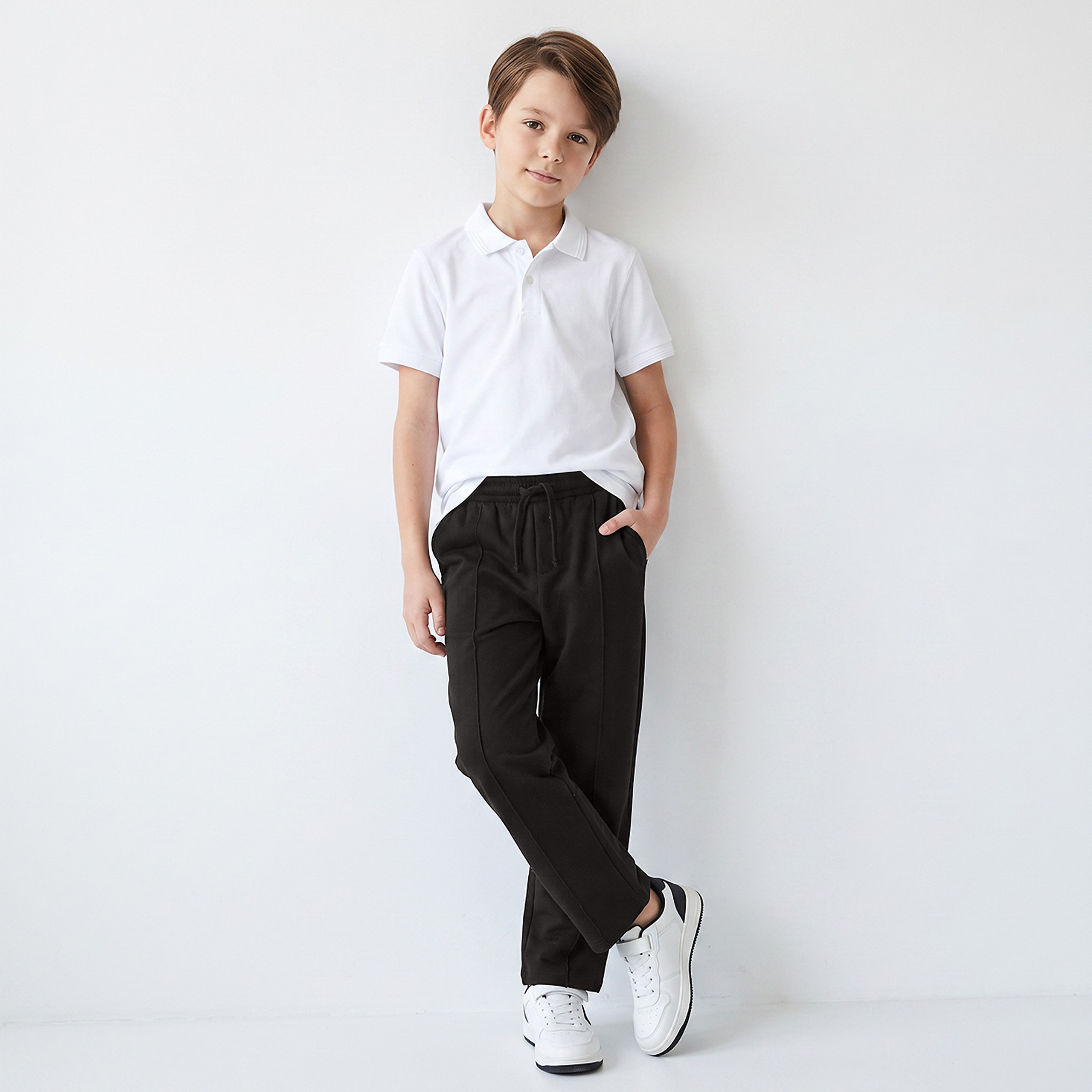 Juniors Elasticated Drawstring Waist Track Pants with Panelled Design-boys-clothing-bottoms-joggersandtrackpants-image-2