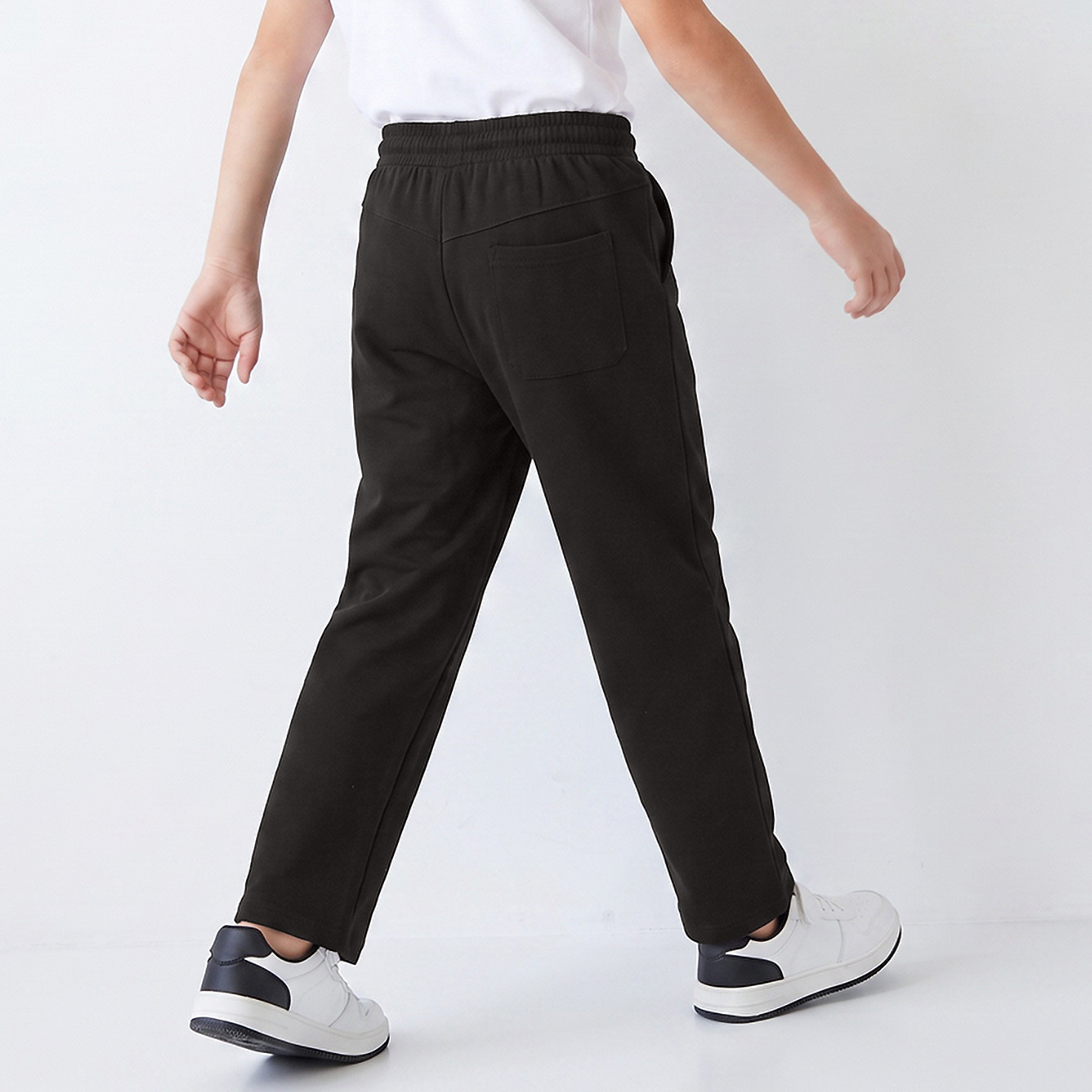 Juniors Elasticated Drawstring Waist Track Pants with Panelled Design-boys-clothing-bottoms-joggersandtrackpants-image-3