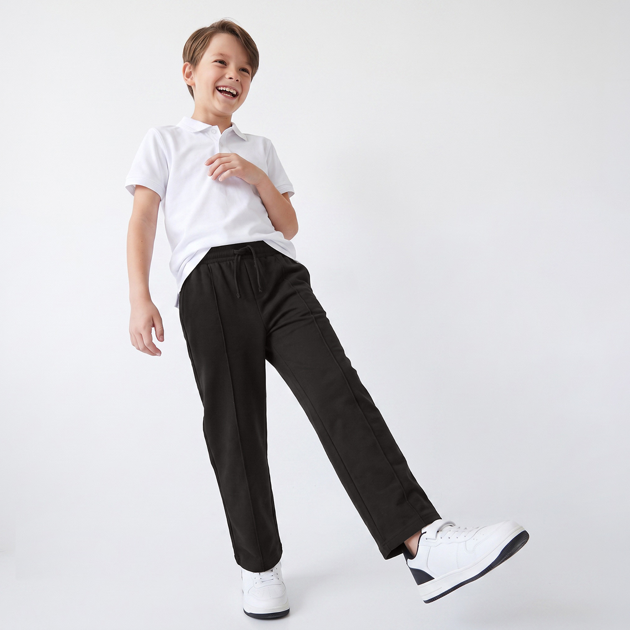 Juniors Elasticated Drawstring Waist Track Pants with Panelled Design-boys-clothing-bottoms-joggersandtrackpants-image-5