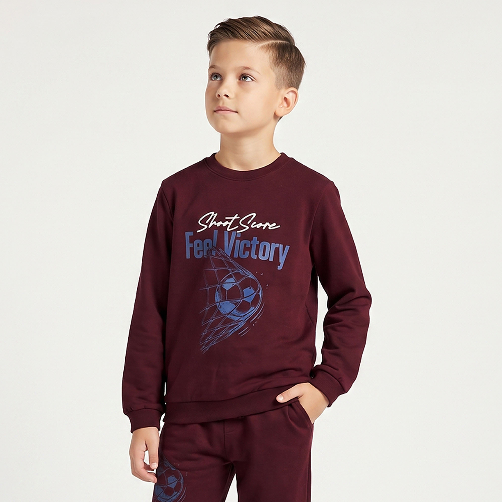 Juniors Football Print Sweatshirt with Long Sleeves-boys-clothing-winterwear-sweatshirts-image-1
