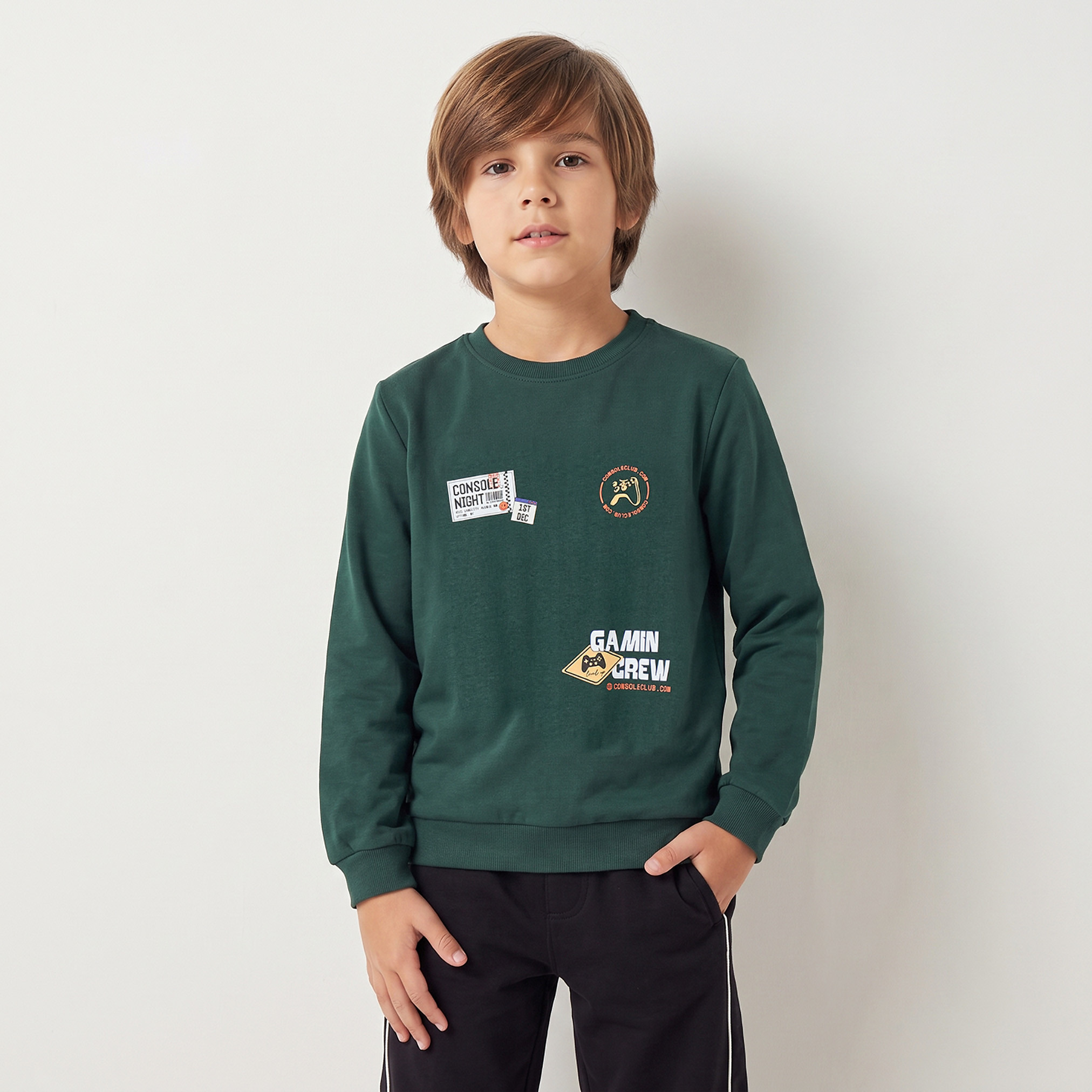 Juniors Gaming Print Sweatshirt with Long Sleeves-boys-clothing-winterwear-sweatshirts-image-1