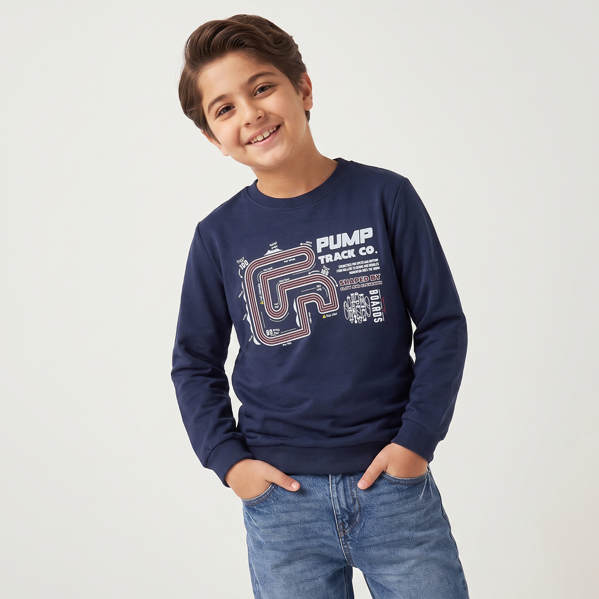 Juniors Race Track Print Sweatshirt with Long Sleeves-boys-clothing-winterwear-sweatshirts-image-1