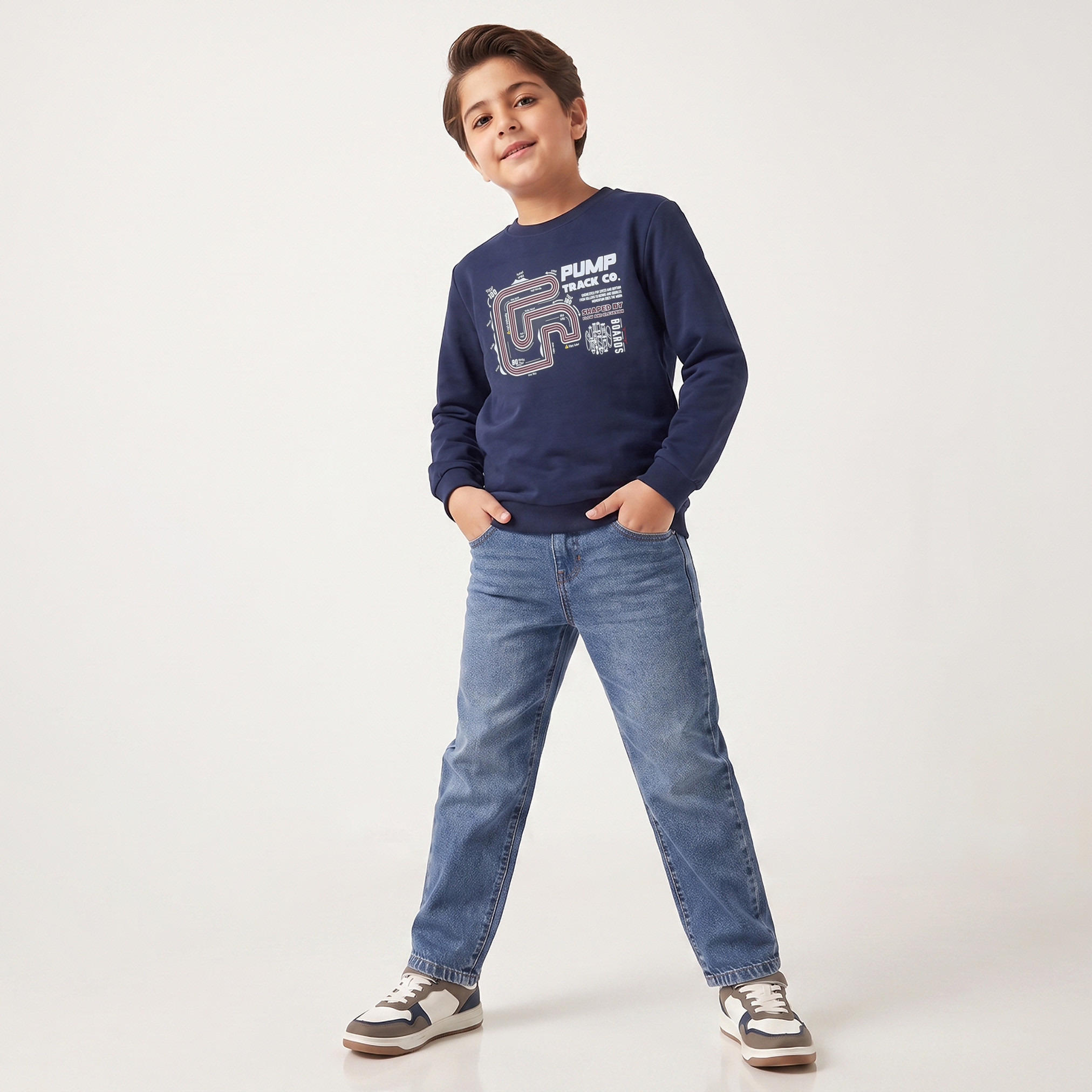 Juniors Race Track Print Sweatshirt with Long Sleeves-boys-clothing-winterwear-sweatshirts-image-2