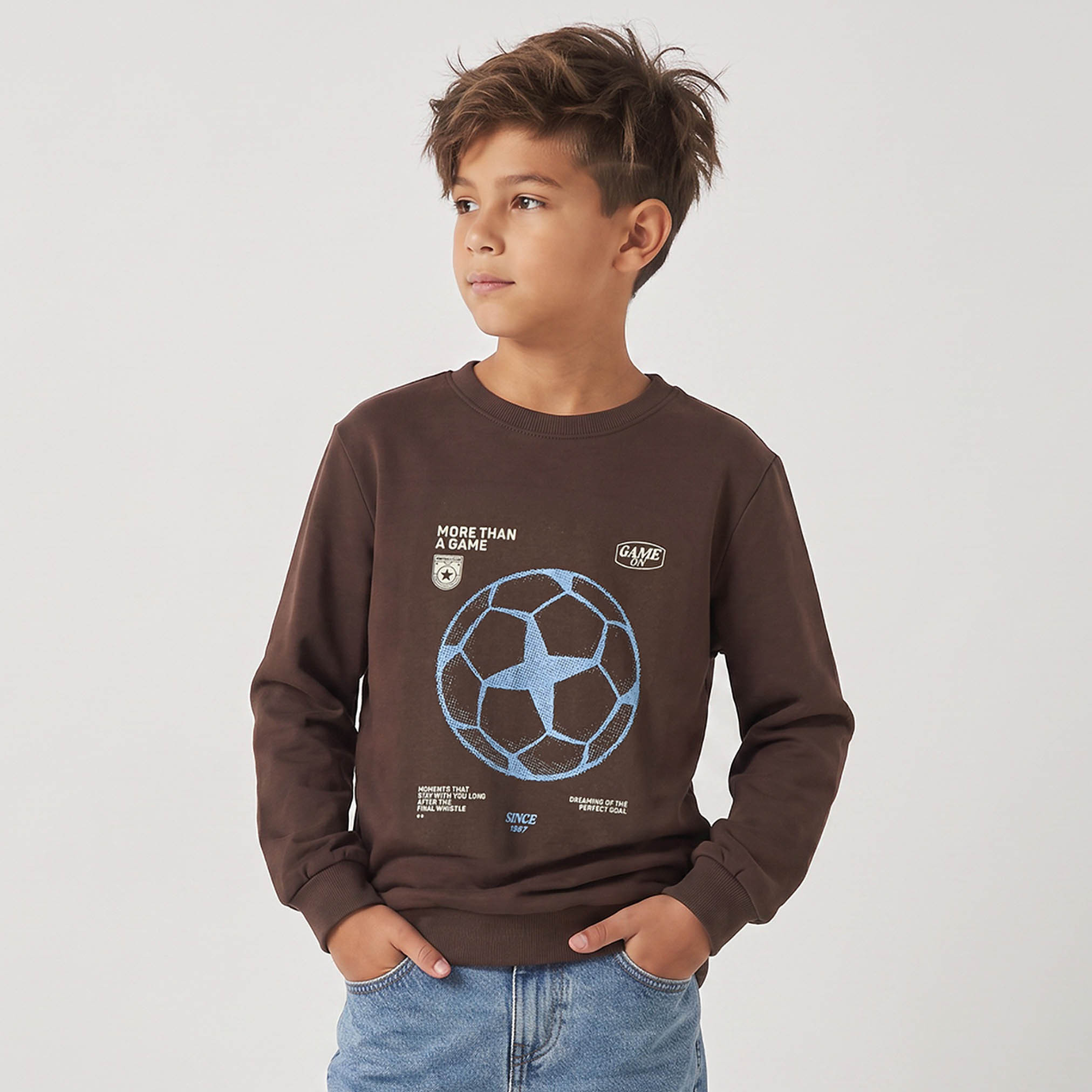 Juniors Crew Neck Sweatshirt with Football Print-boys-clothing-winterwear-sweatshirts-image-1