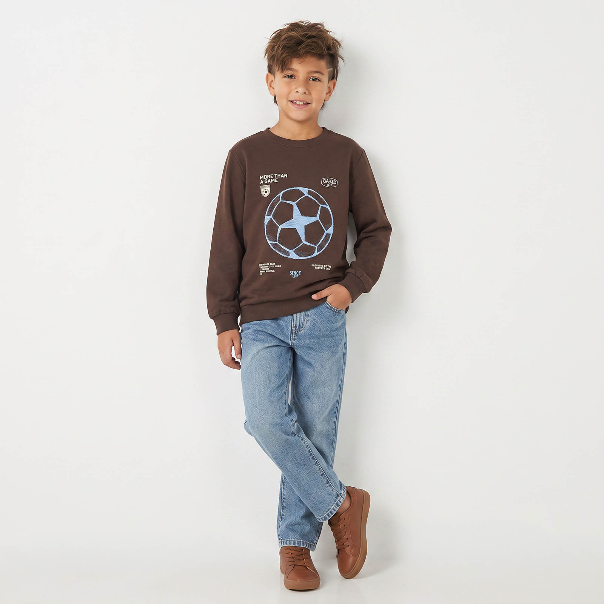 Juniors Crew Neck Sweatshirt with Football Print-boys-clothing-winterwear-sweatshirts-image-3