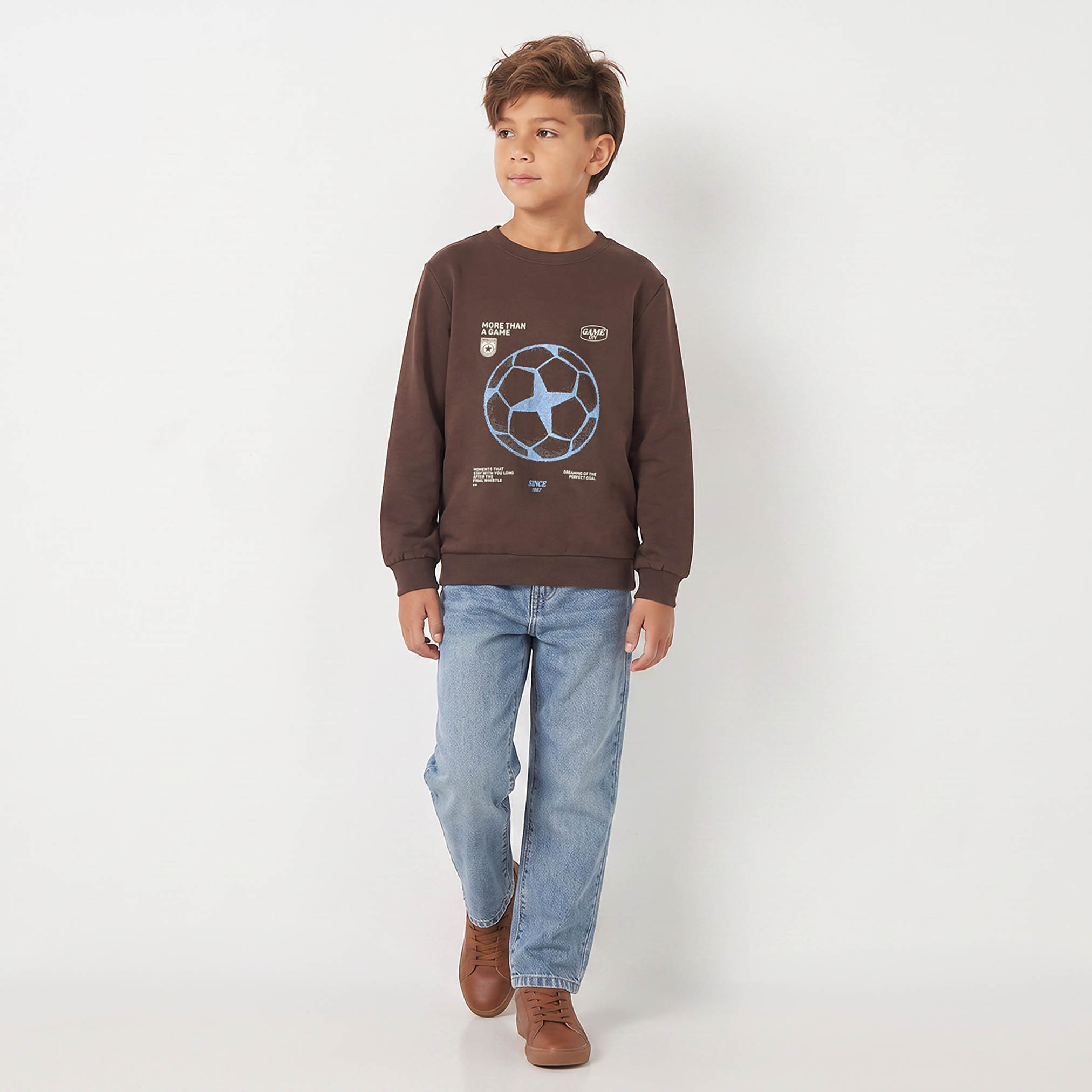 Juniors Crew Neck Sweatshirt with Football Print-boys-clothing-winterwear-sweatshirts-image-5