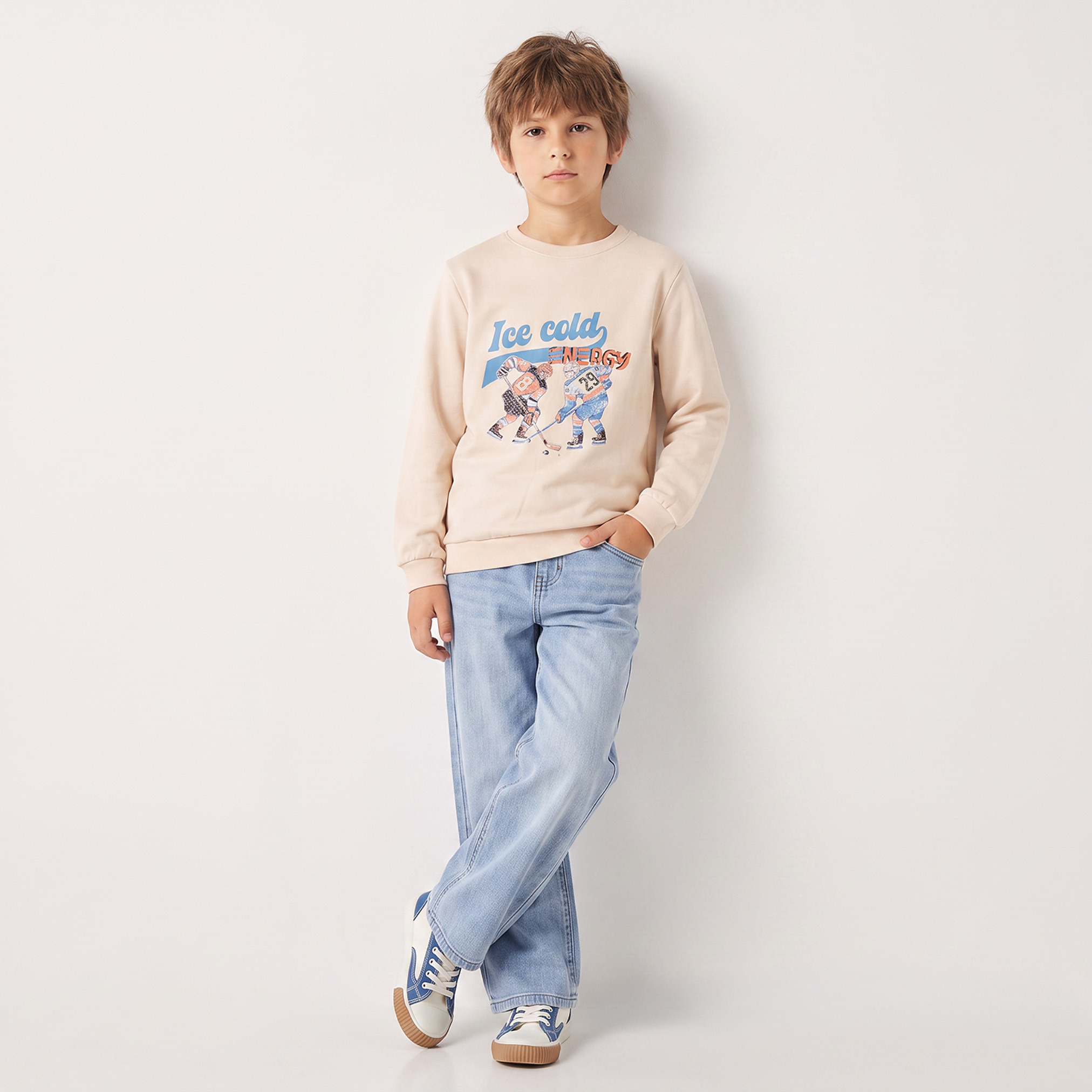 Juniors Crew Neck Sweatshirt with Ice Hockey Print-boys-clothing-winterwear-sweatshirts-image-5