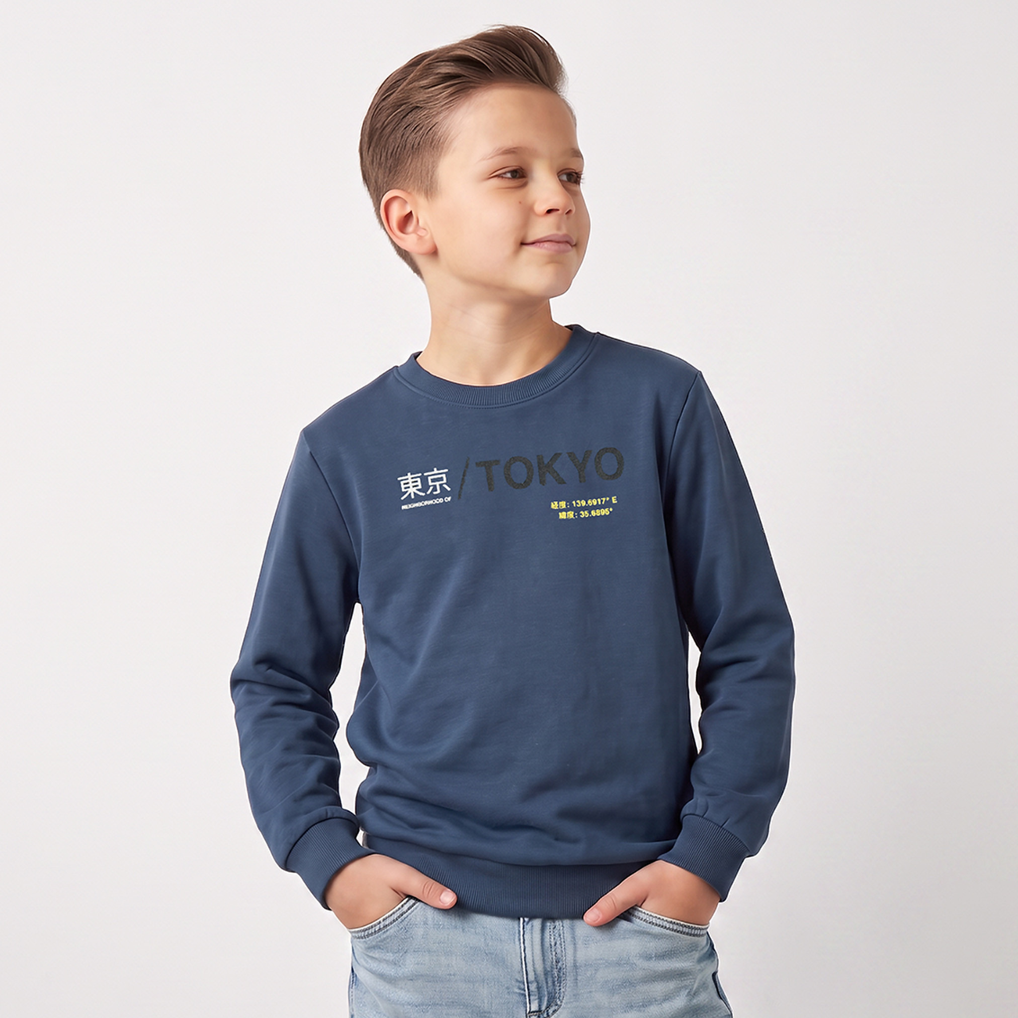 Juniors Crew Neck Sweatshirt with Tokyo Print-boys-clothing-winterwear-sweatshirts-image-1