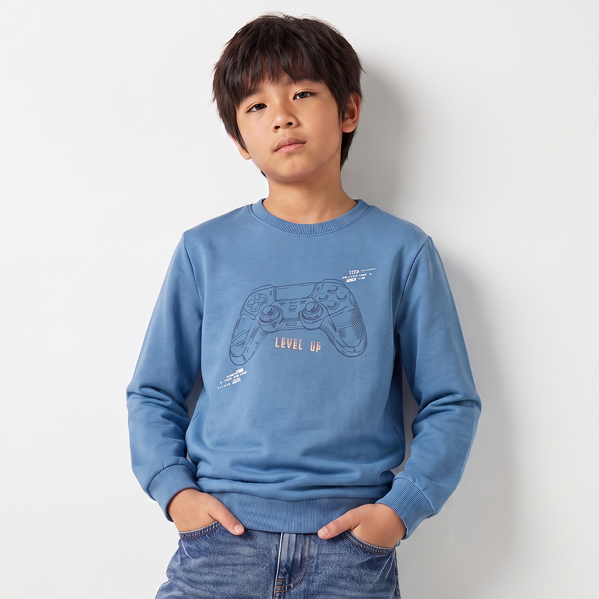 Juniors Crew Neck Sweatshirt with Game Controller Print-boys-clothing-winterwear-sweatshirts-image-1
