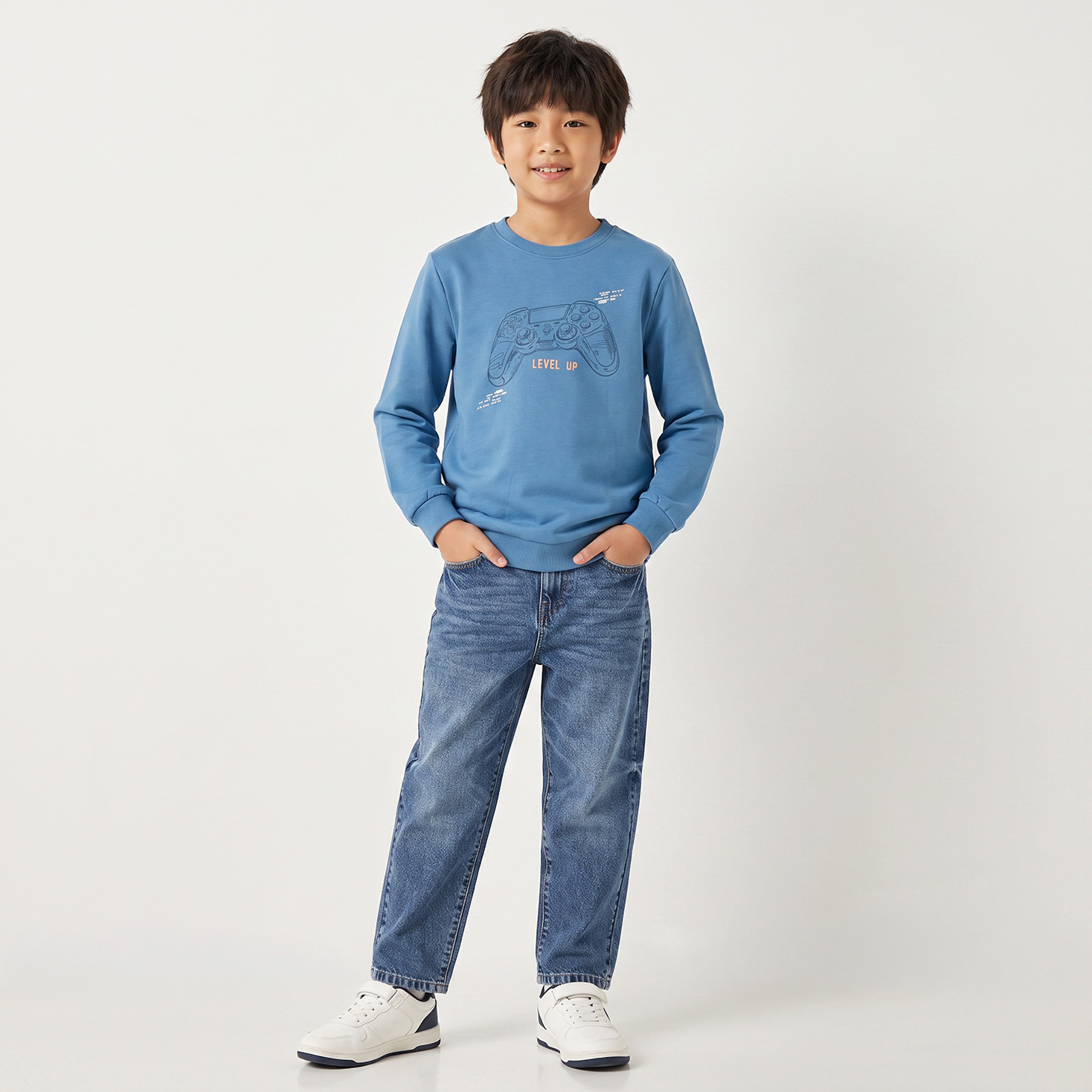 Juniors Crew Neck Sweatshirt with Game Controller Print-boys-clothing-winterwear-sweatshirts-image-2