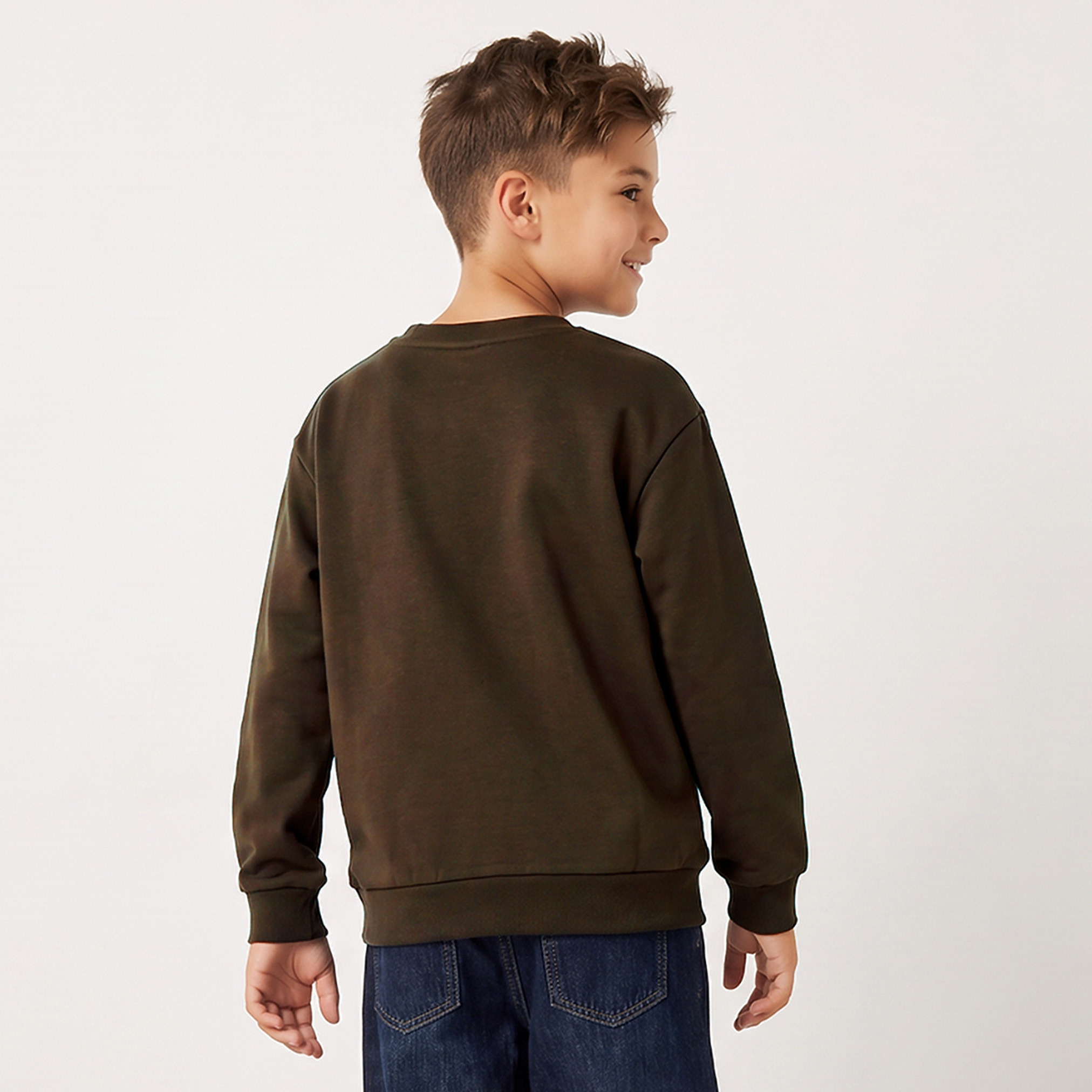 Juniors Crew Neck Sweatshirt with Bear Embroidery-boys-clothing-winterwear-sweatshirts-image-2