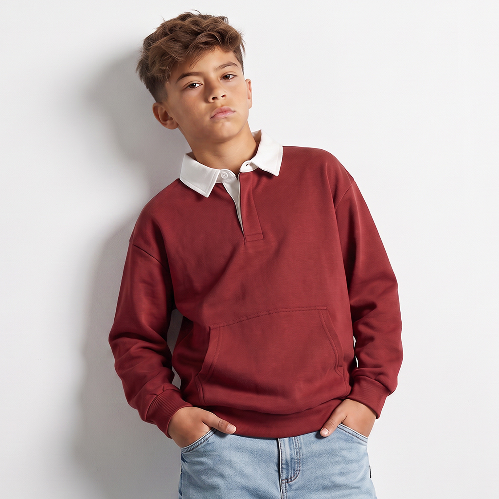 سويت شيرت بياقة متباينة وأكمام طويلة من جونيورز-boys-clothing-winterwear-sweatshirts-image-1