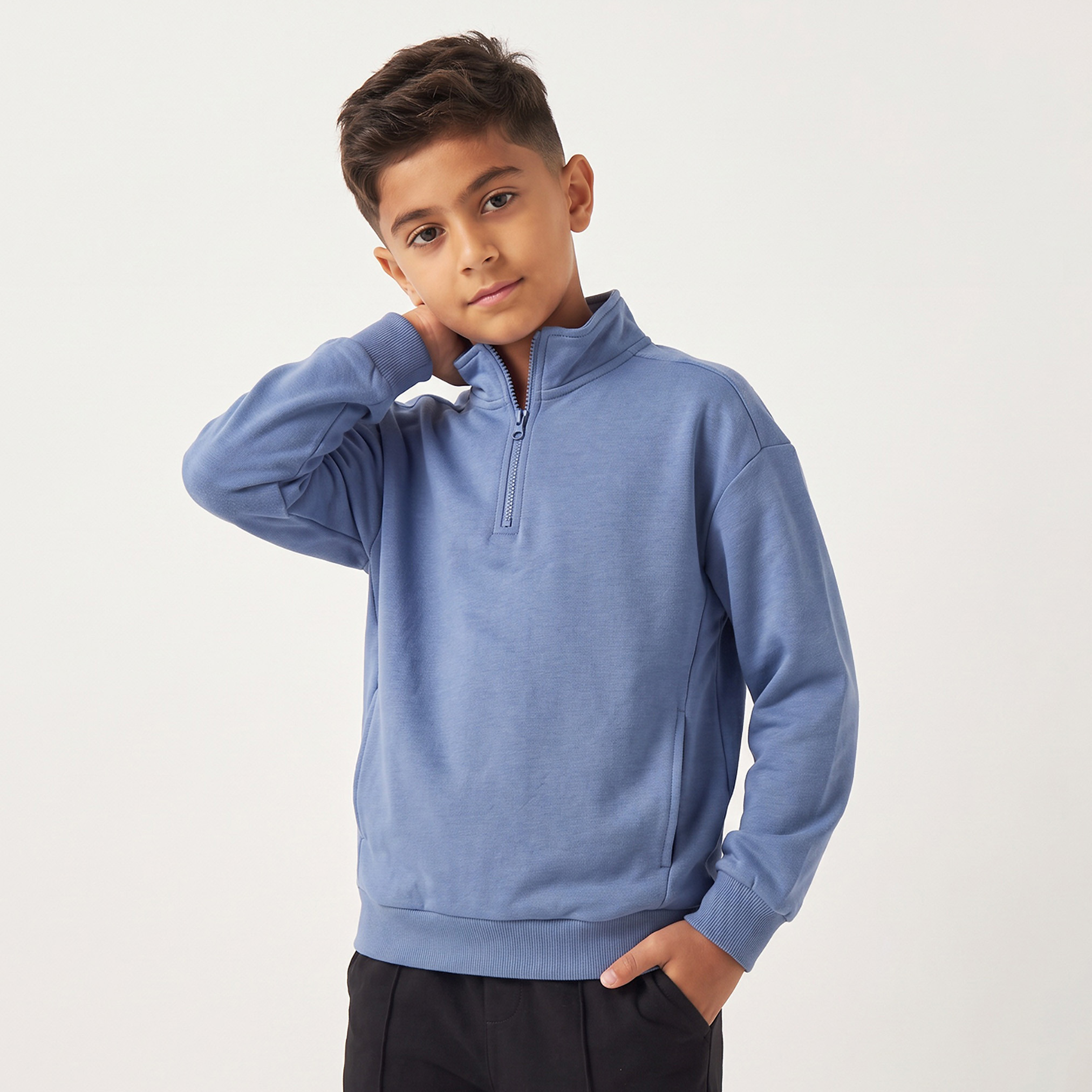 Juniors High Neck Sweatshirt with Long Sleeves-boys-clothing-winterwear-sweatshirts-image-1