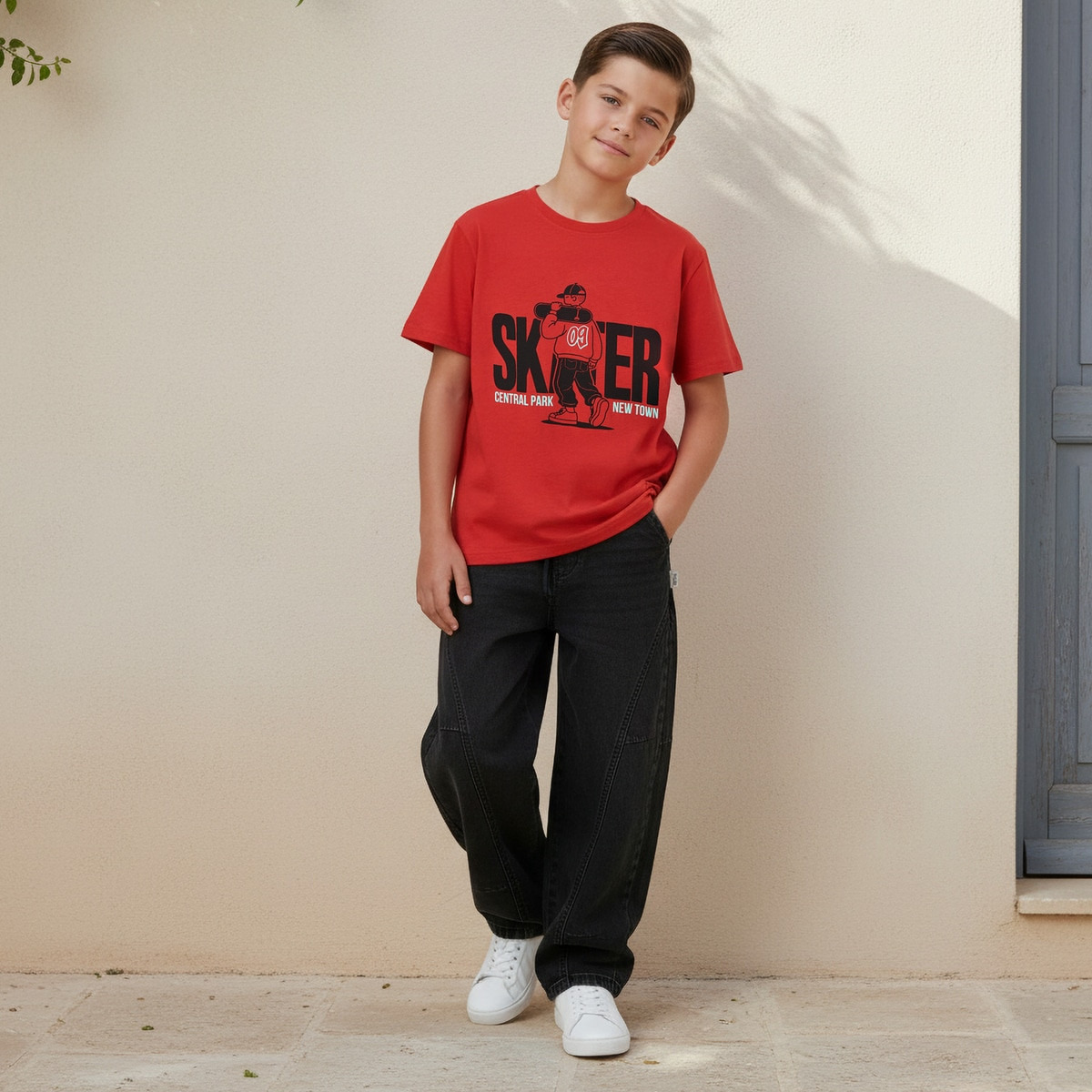 طقم بنطلون وتيشيرت بياقة ضيقة وأكمام قصيرة وطبعات من جونيورز-boys-clothing-setsandcoords-image-2