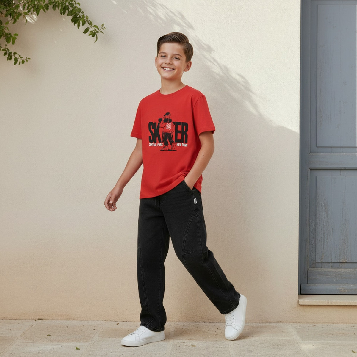طقم بنطلون وتيشيرت بياقة ضيقة وأكمام قصيرة وطبعات من جونيورز-boys-clothing-setsandcoords-image-7