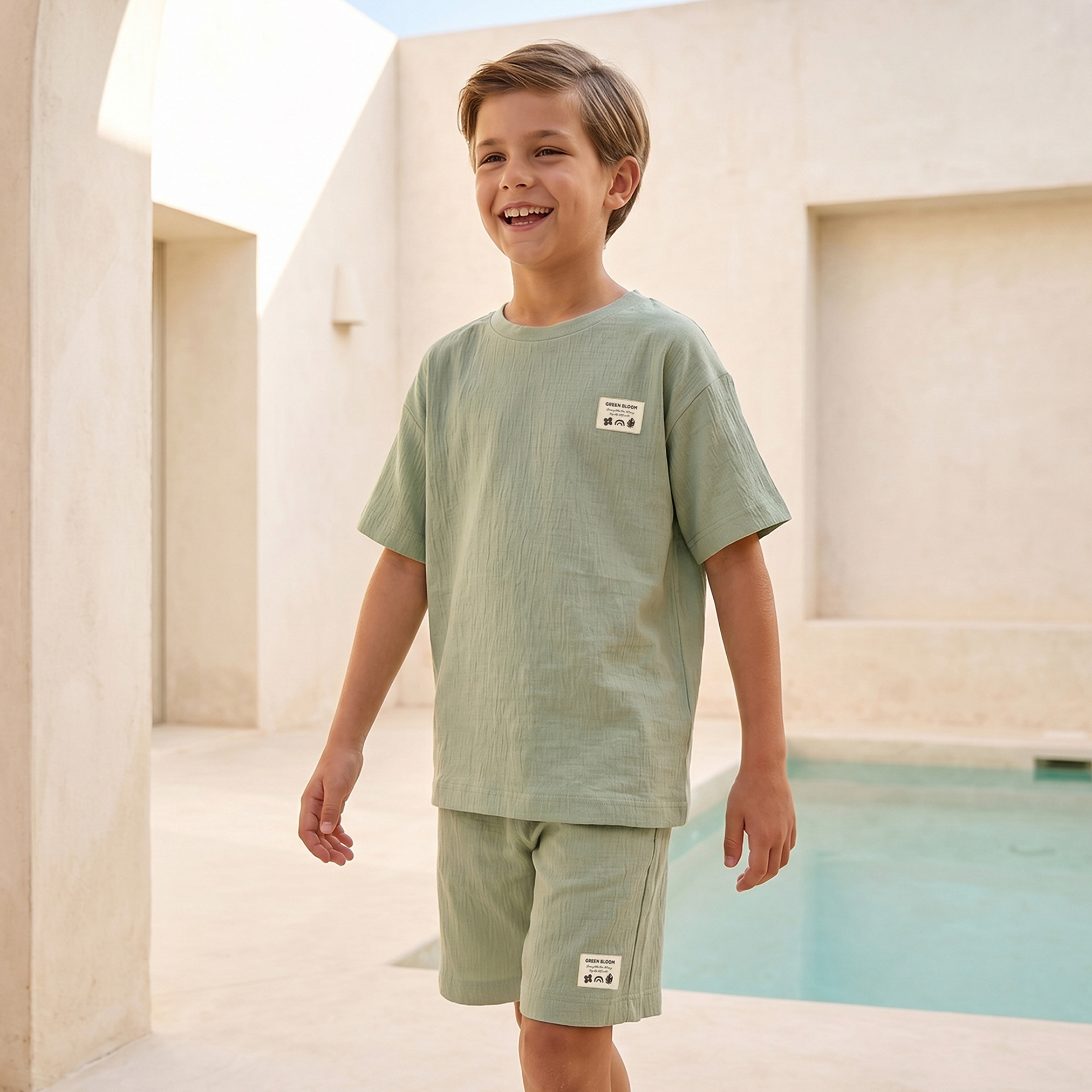 طقم تيشيرت بياقة ضيقة وأكمام قصيرة وشورت بطبعات من جونيورز-boys-clothing-setsandcoords-image-6