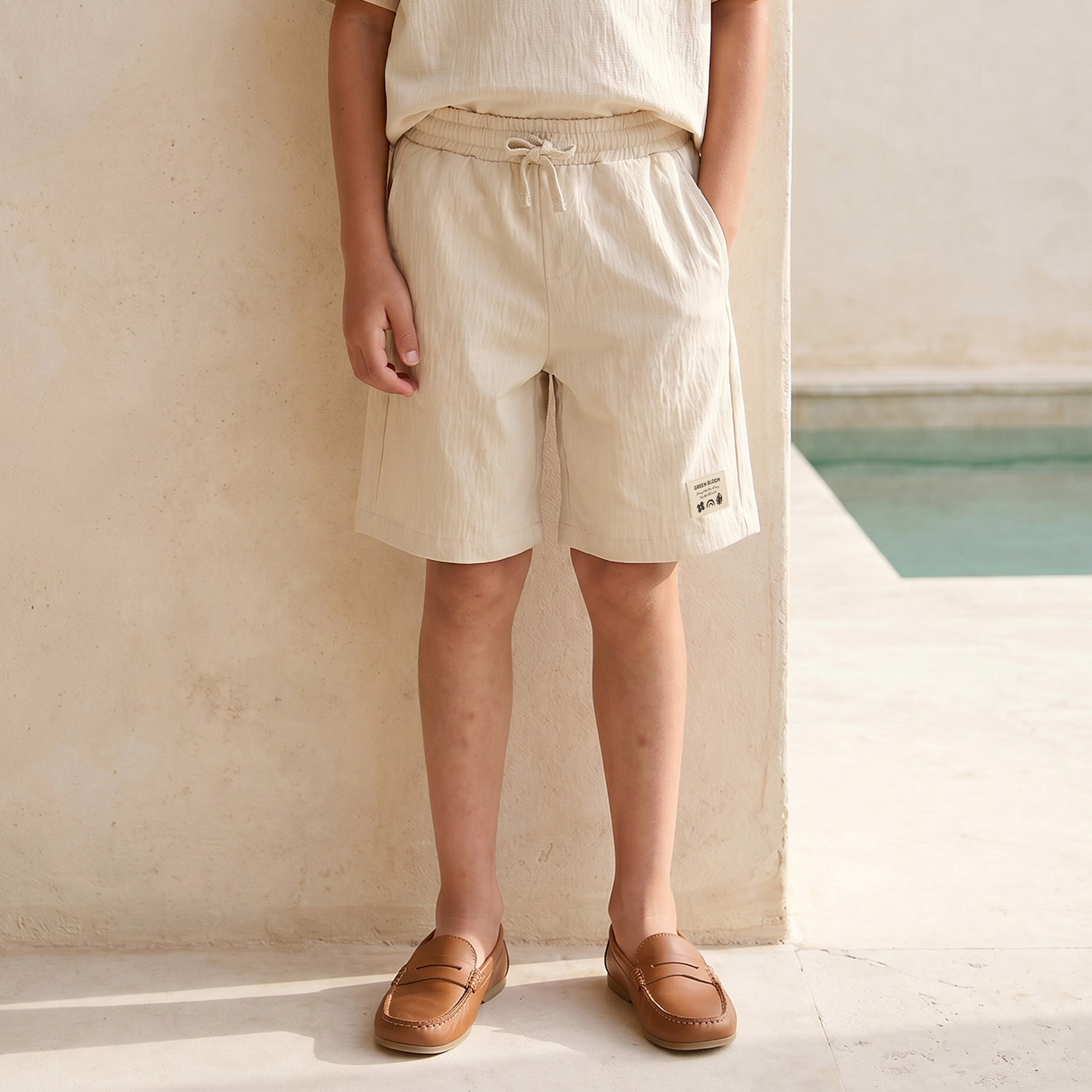 Juniors Crew Neck Short Sleeves T-shirt and Shorts Set with Leaf Print-boys-clothing-setsandcoords-image-3