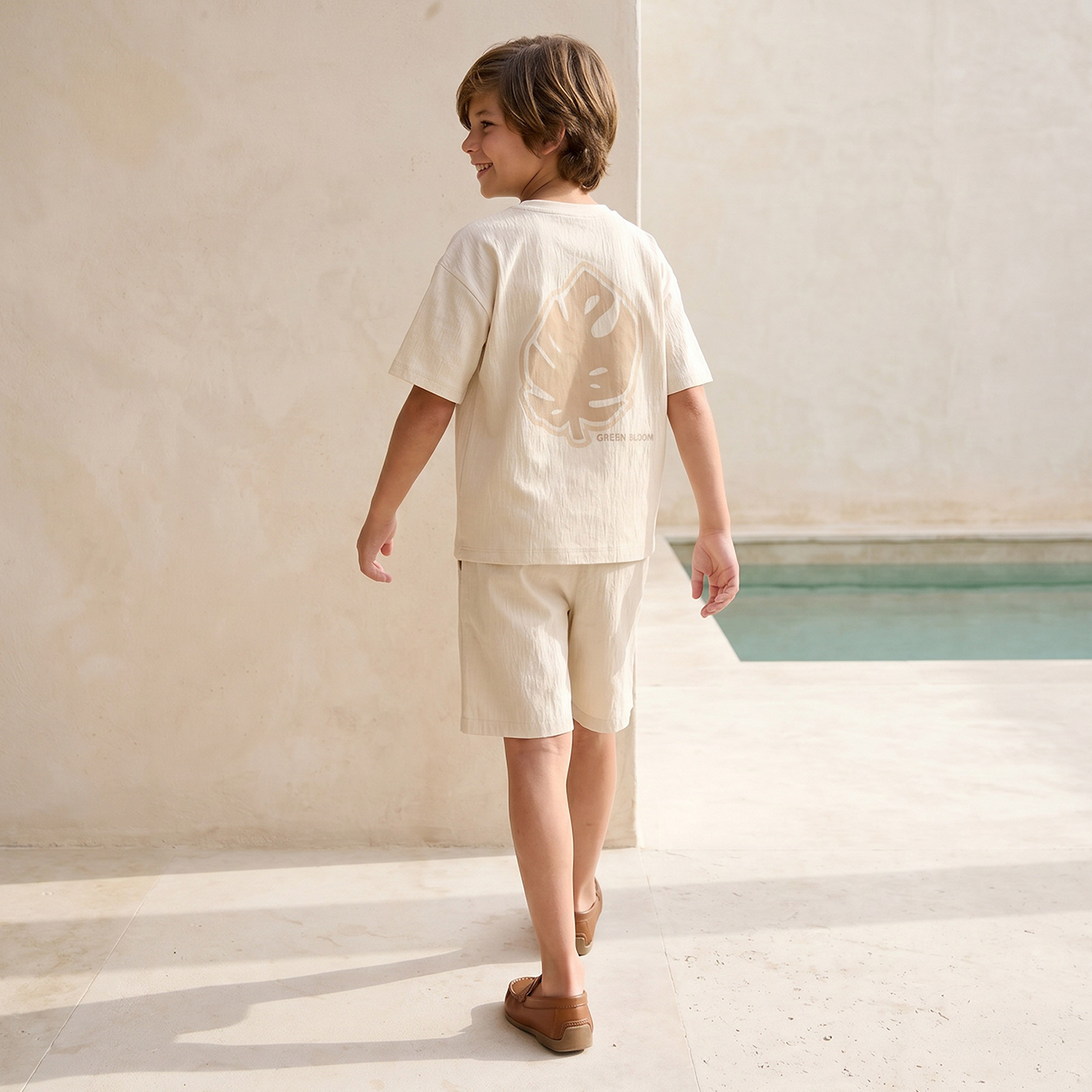 Juniors Crew Neck Short Sleeves T-shirt and Shorts Set with Leaf Print-boys-clothing-setsandcoords-image-4