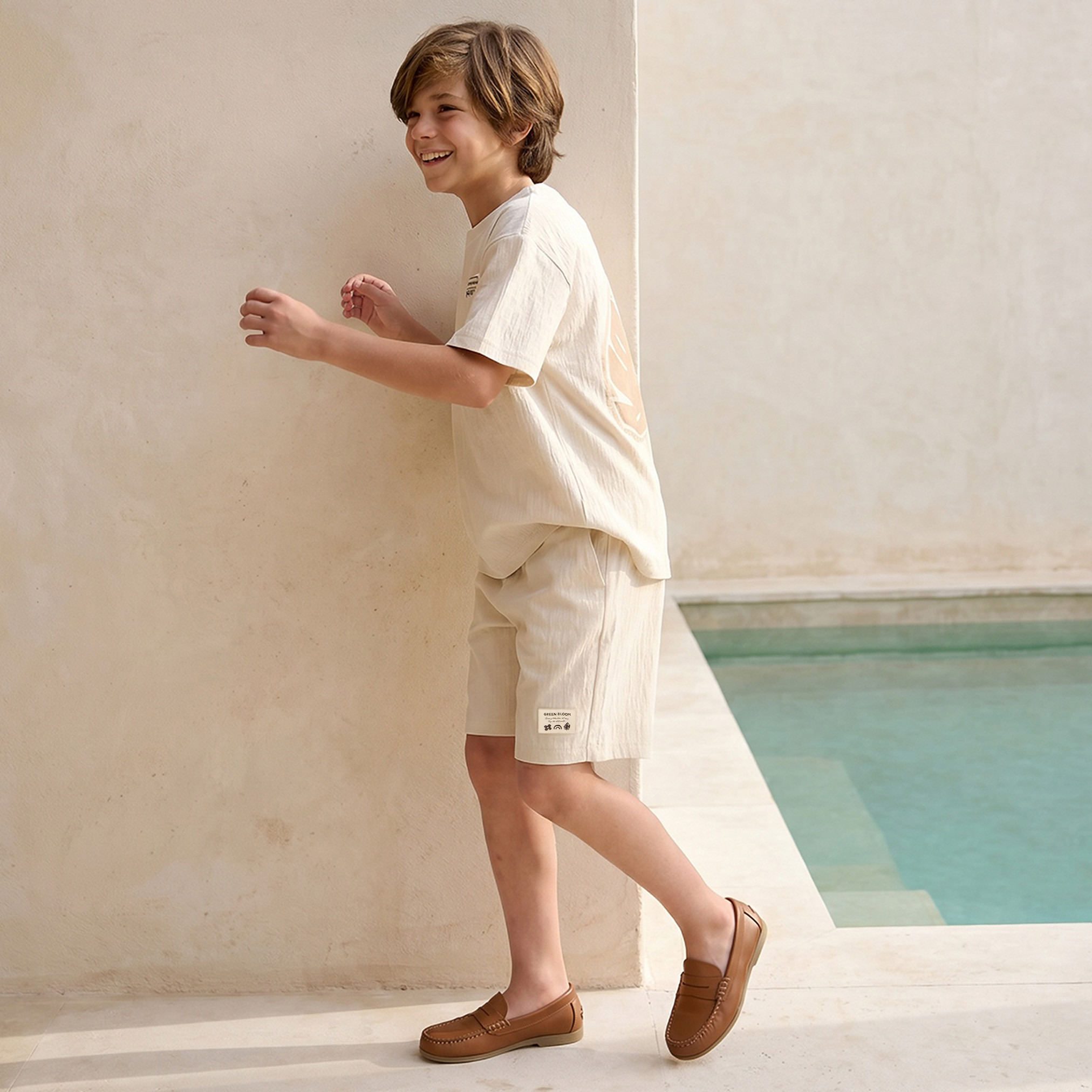 Juniors Crew Neck Short Sleeves T-shirt and Shorts Set with Leaf Print-boys-clothing-setsandcoords-image-6
