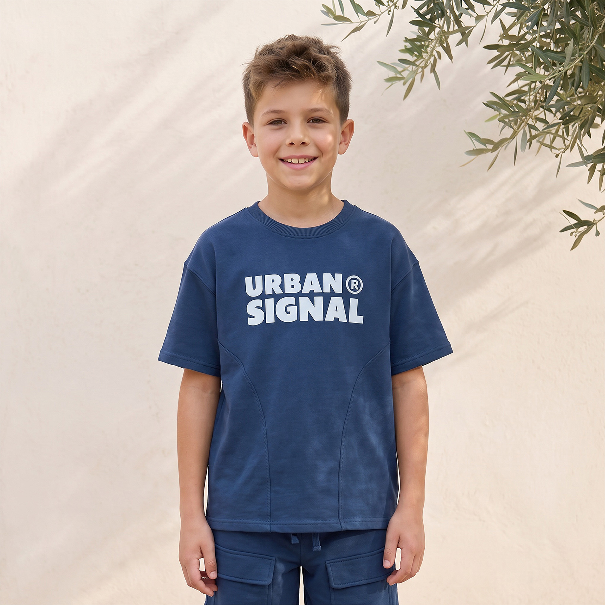 Juniors Crew Neck Short Sleeves T-shirt and Shorts Set with Typographic Print-boys-clothing-setsandcoords-image-2