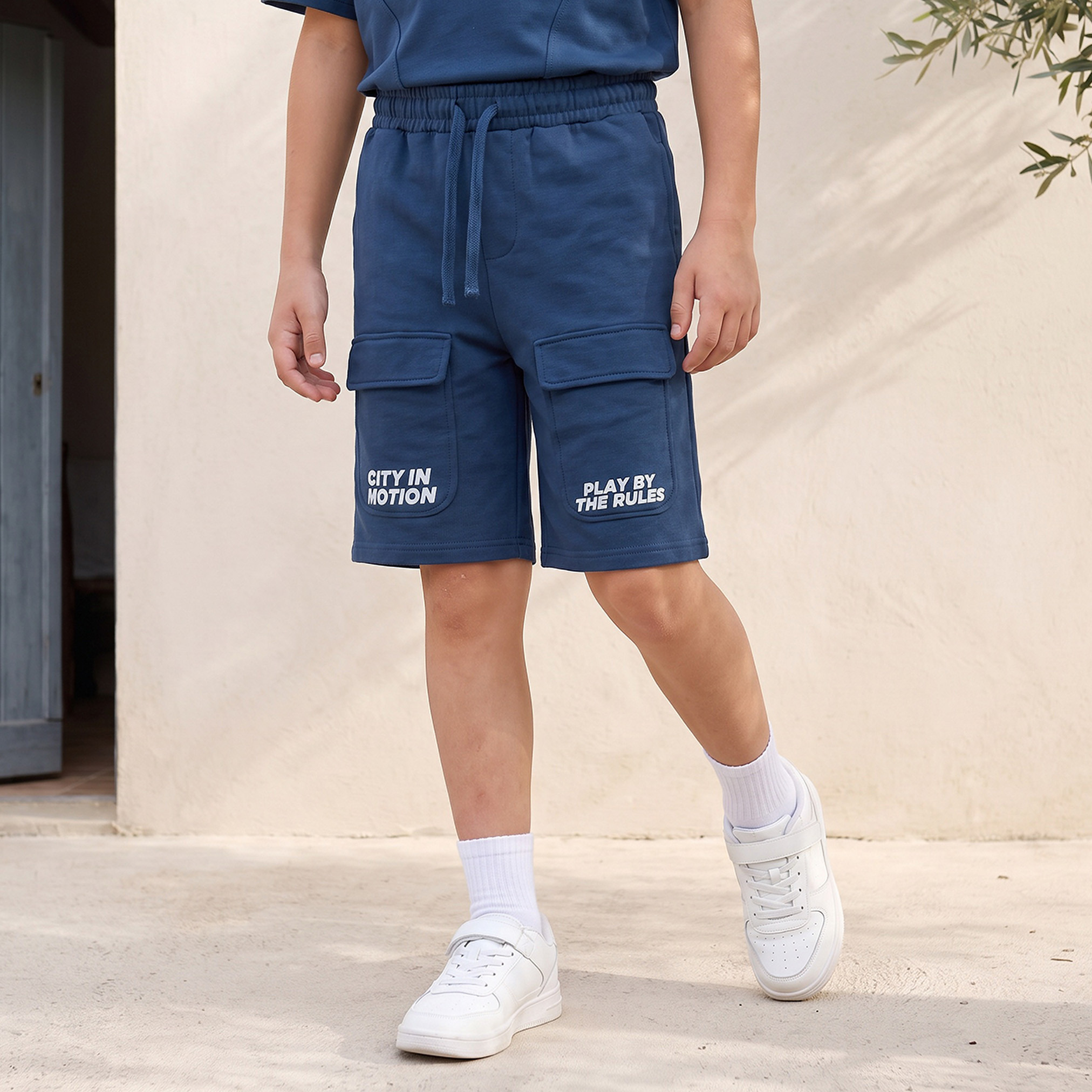 Juniors Crew Neck Short Sleeves T-shirt and Shorts Set with Typographic Print-boys-clothing-setsandcoords-image-3