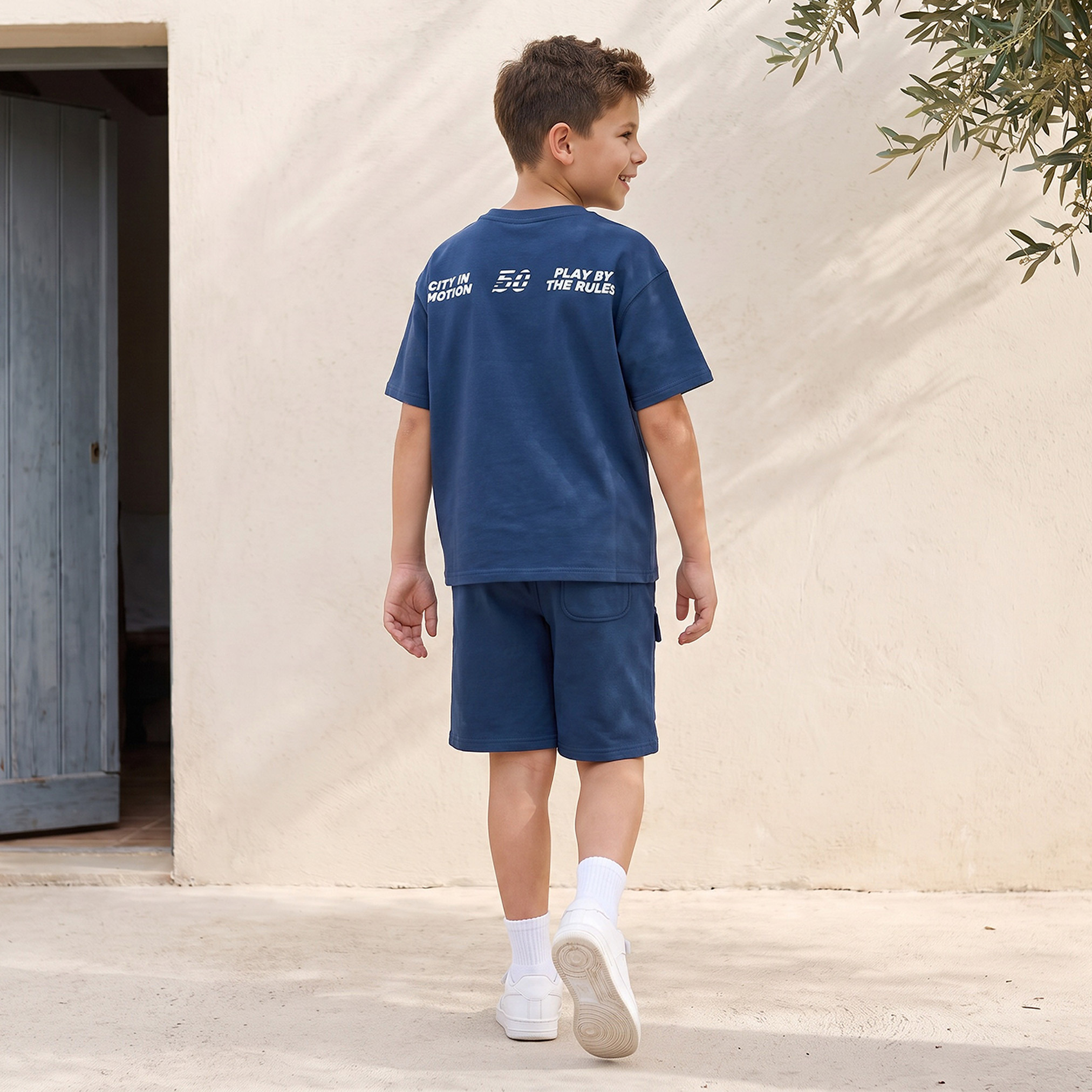 Juniors Crew Neck Short Sleeves T-shirt and Shorts Set with Typographic Print-boys-clothing-setsandcoords-image-4