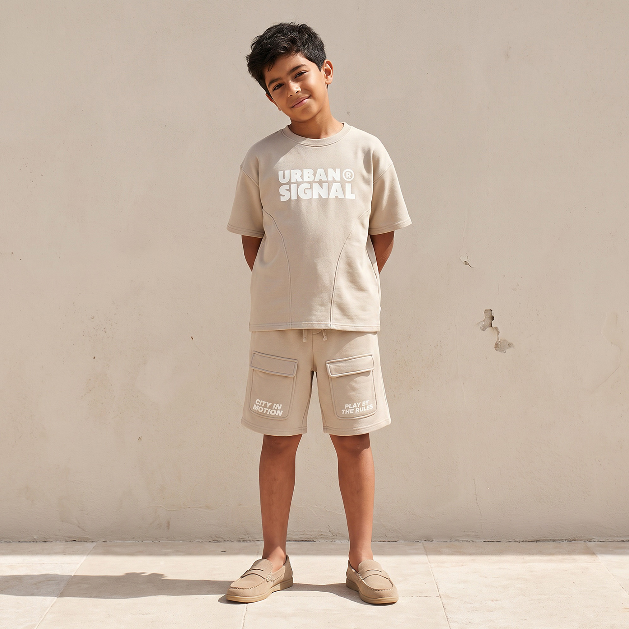 Juniors Crew Neck Short Sleeves T-shirt and Shorts Set with Typographic Print-boys-clothing-setsandcoords-image-1