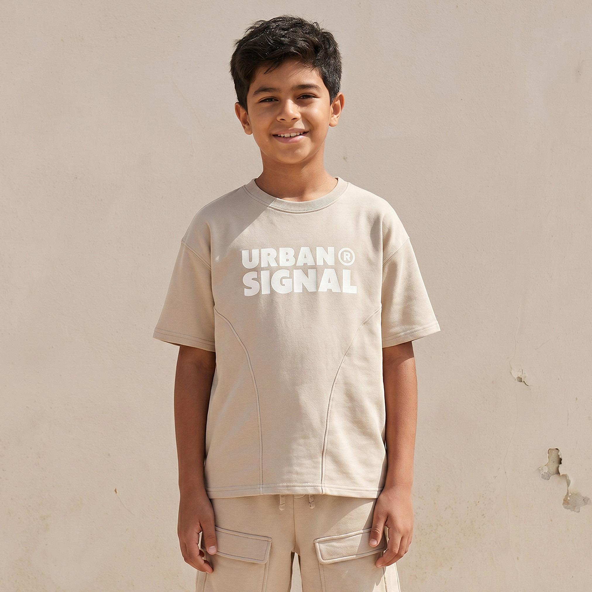 Juniors Crew Neck Short Sleeves T-shirt and Shorts Set with Typographic Print-boys-clothing-setsandcoords-image-2